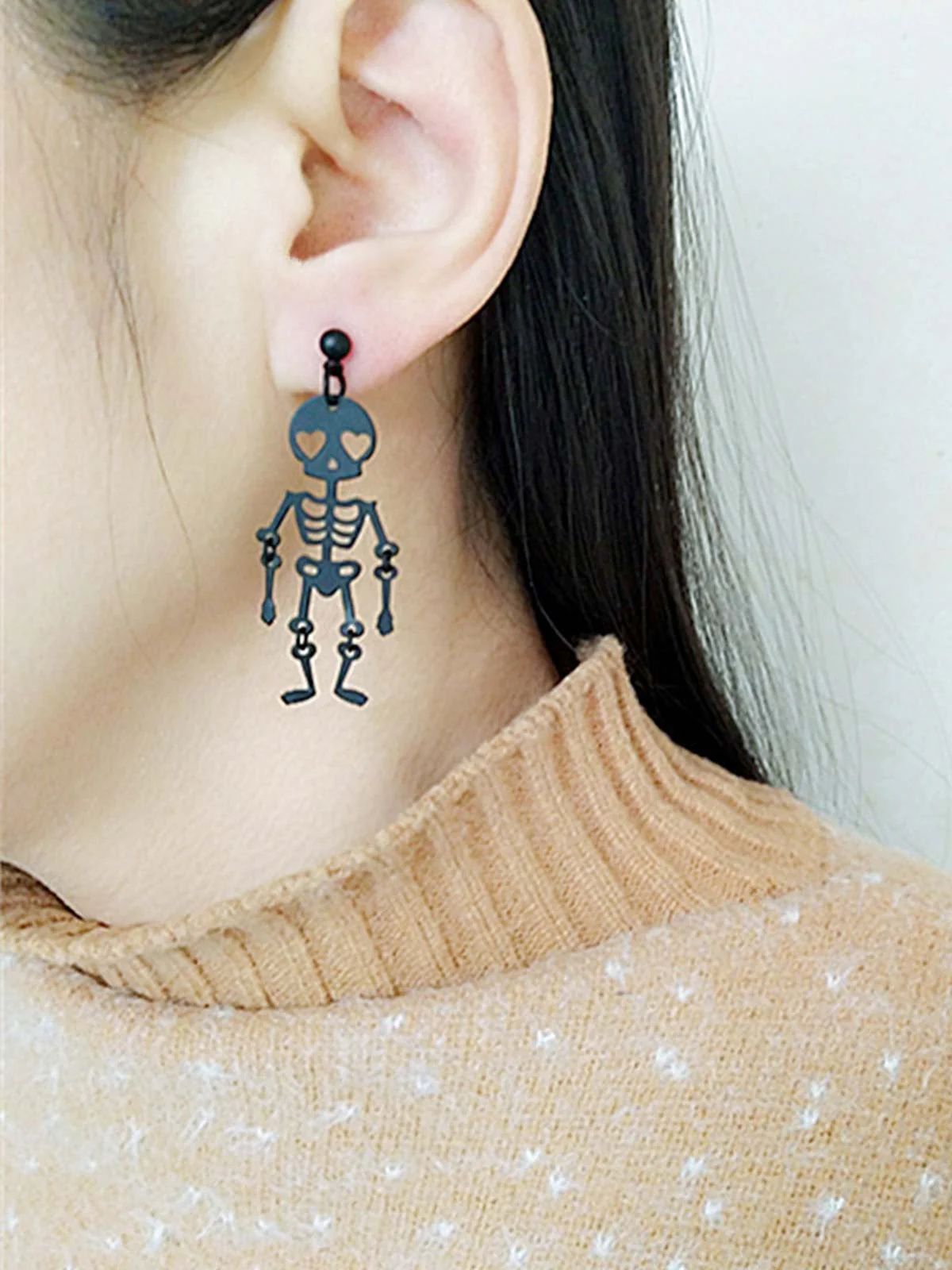 Black Halloween Skeleton Dangle Earrings - Image 2