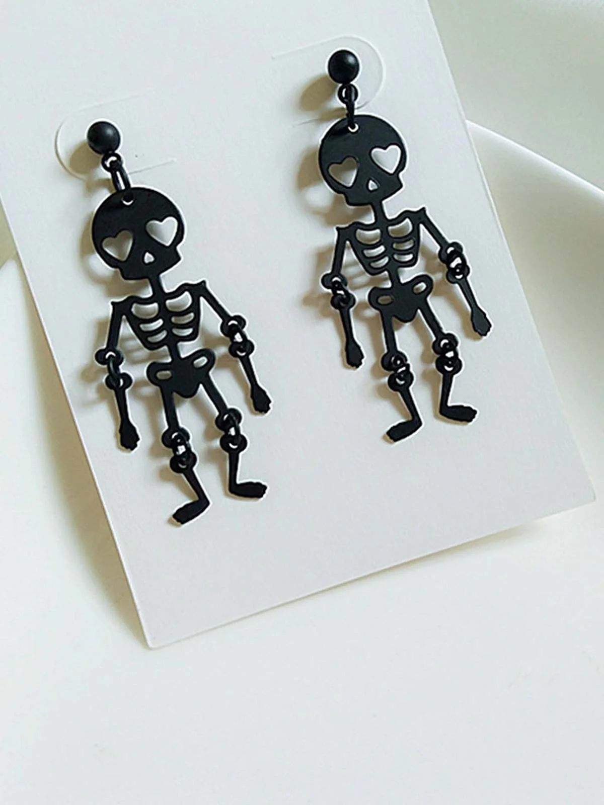 Black Halloween Skeleton Dangle Earrings - Image 3