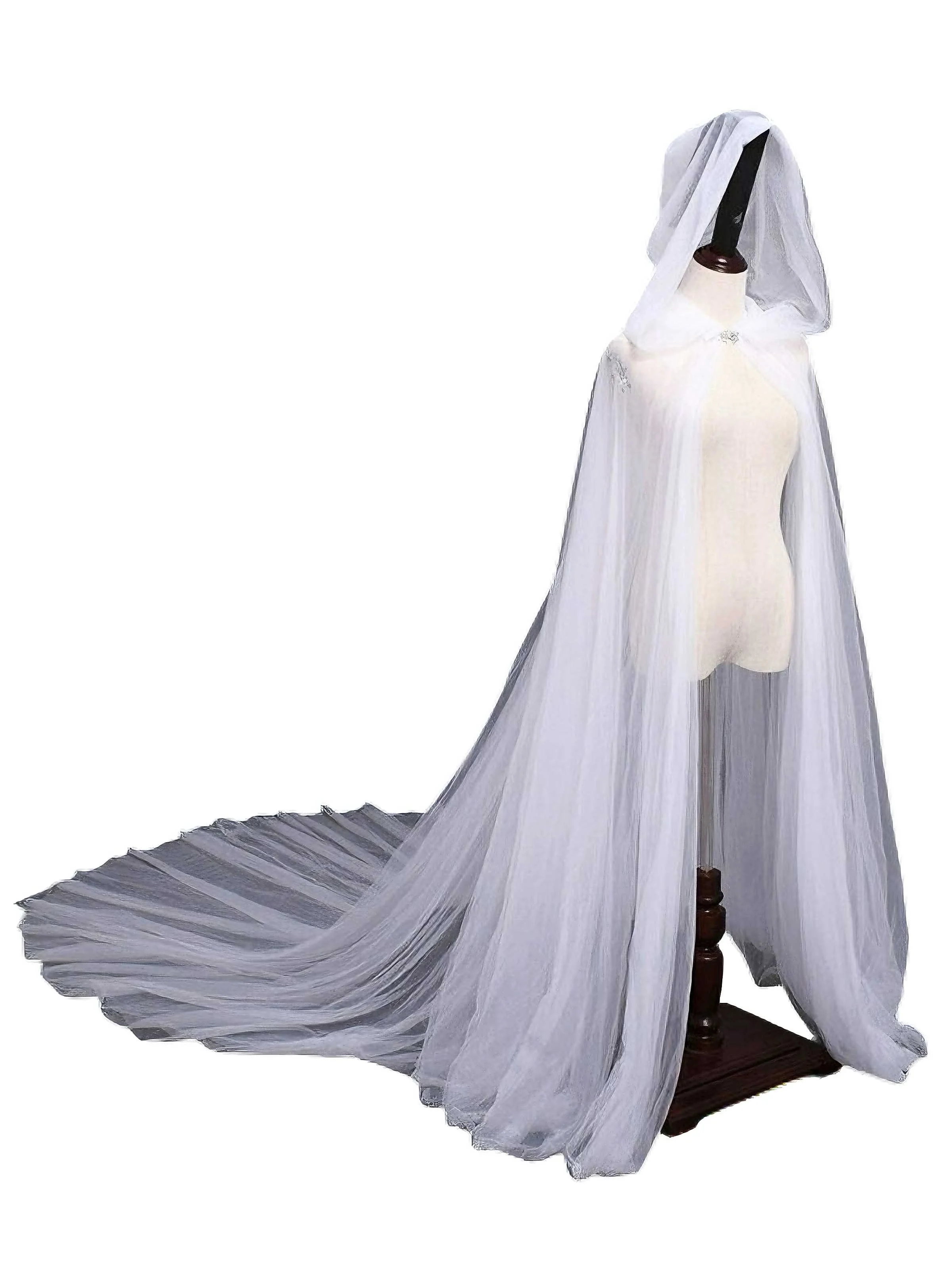 Black Halloween Vampire Bride Mesh Hooded Cape Cloak - Image 4