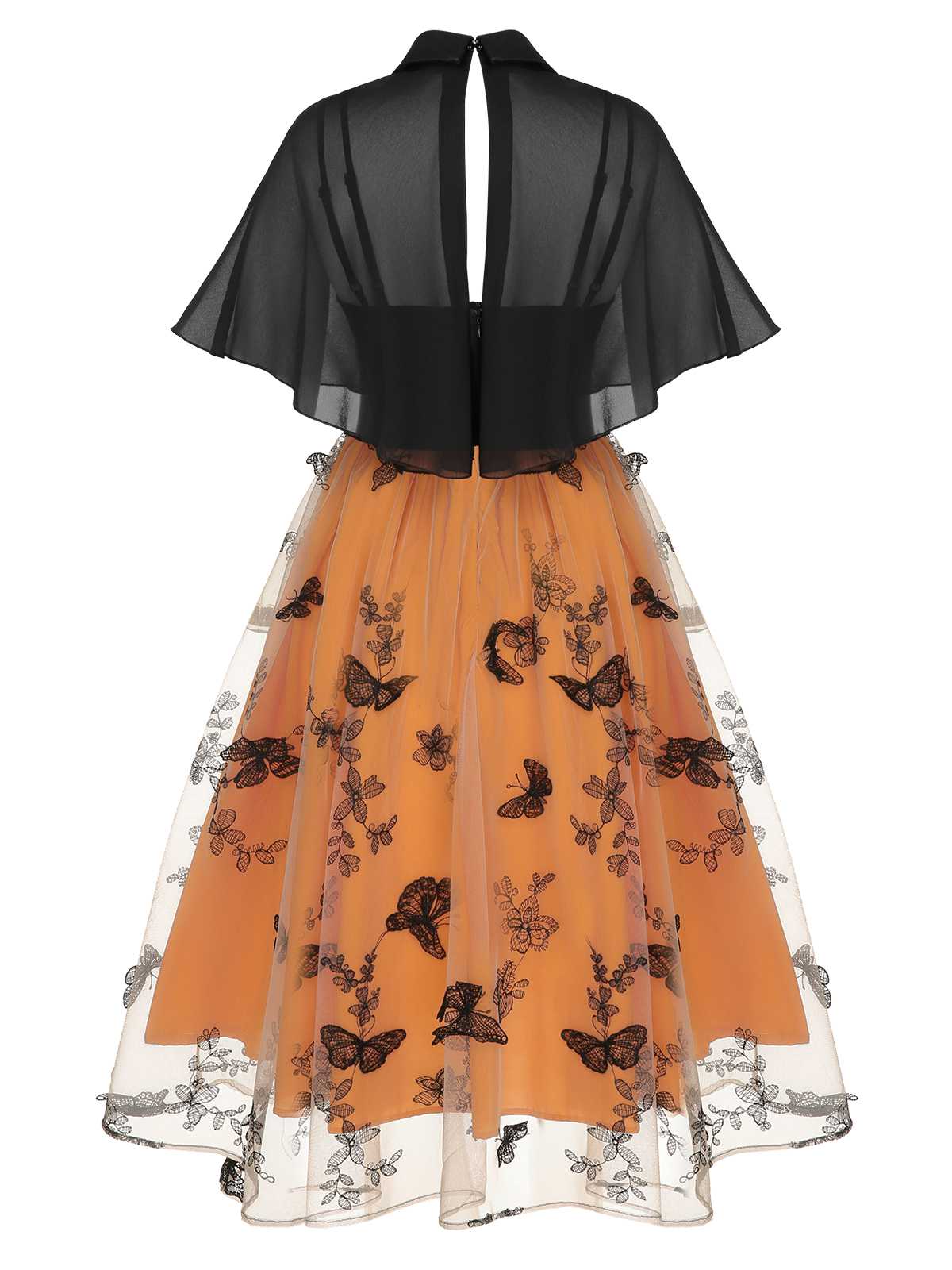Black & Orange 1950s 3D Butterfly Cloak Dress - Image 4