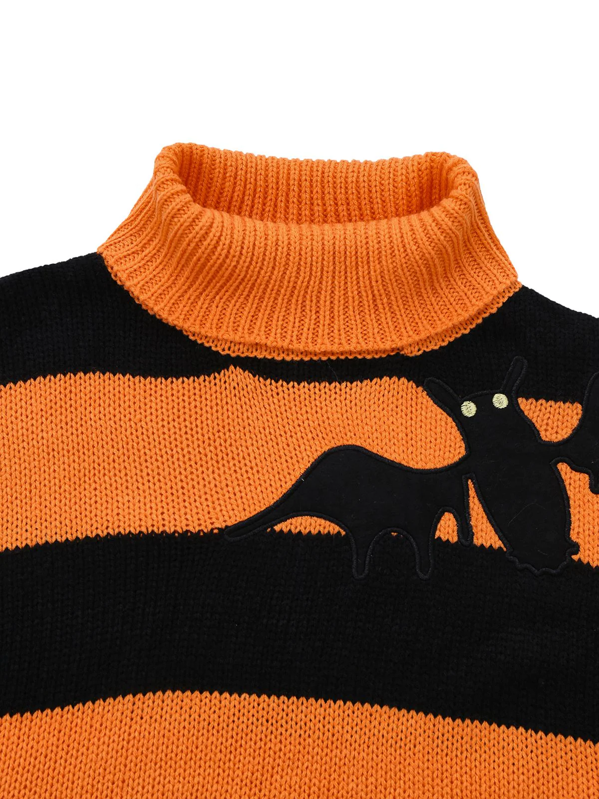 Black & Orange 1950s Halloween Bat Applique Knit Sweater - Image 3
