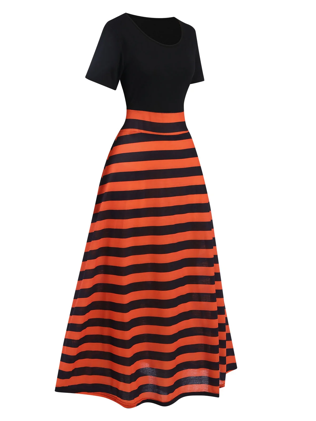 Black & Orange 1970s Stripes Colorblock Dress - Image 2
