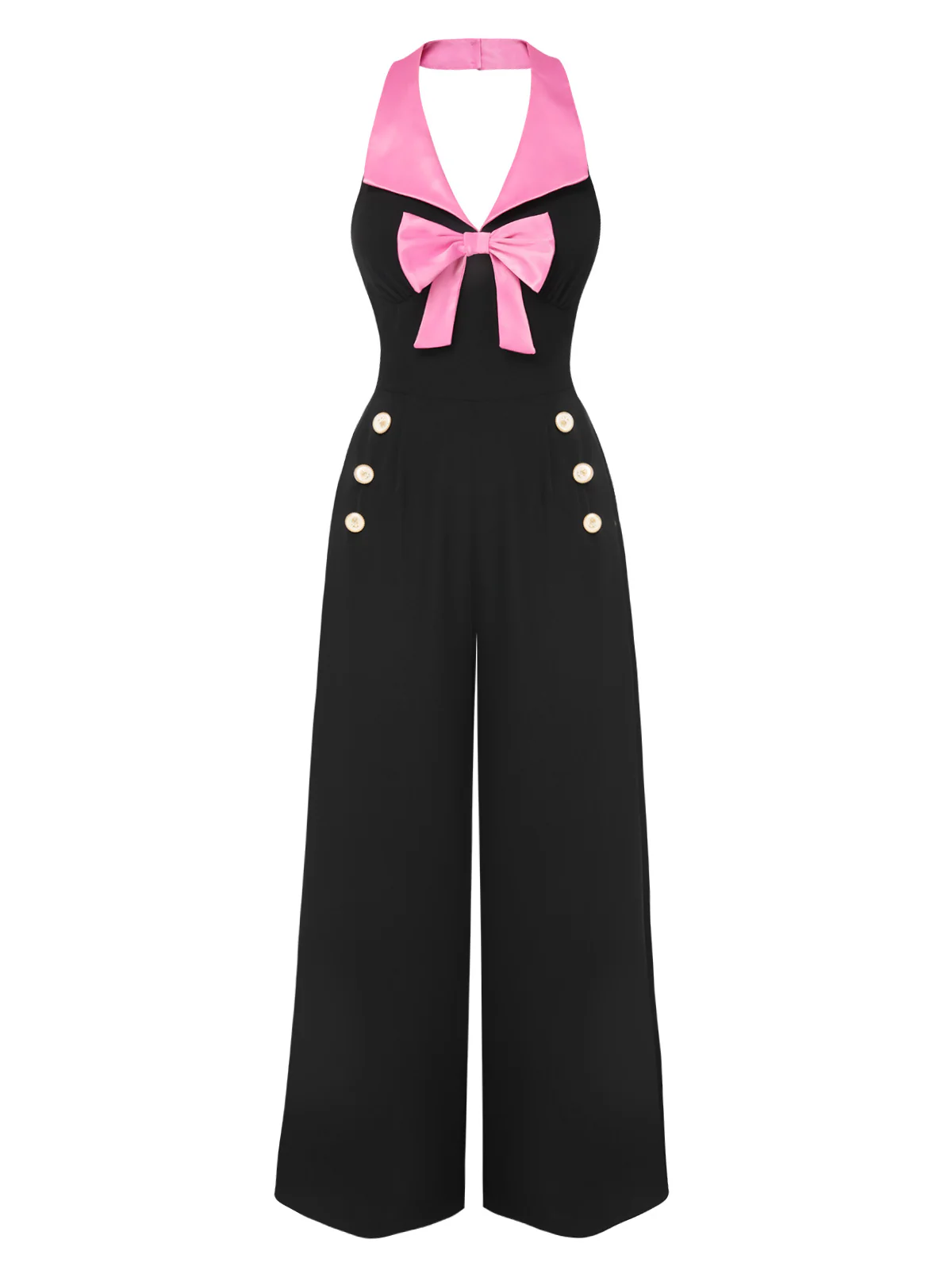 Black & Pink 1930s Bow Lapel Jumpsuit - Image 2