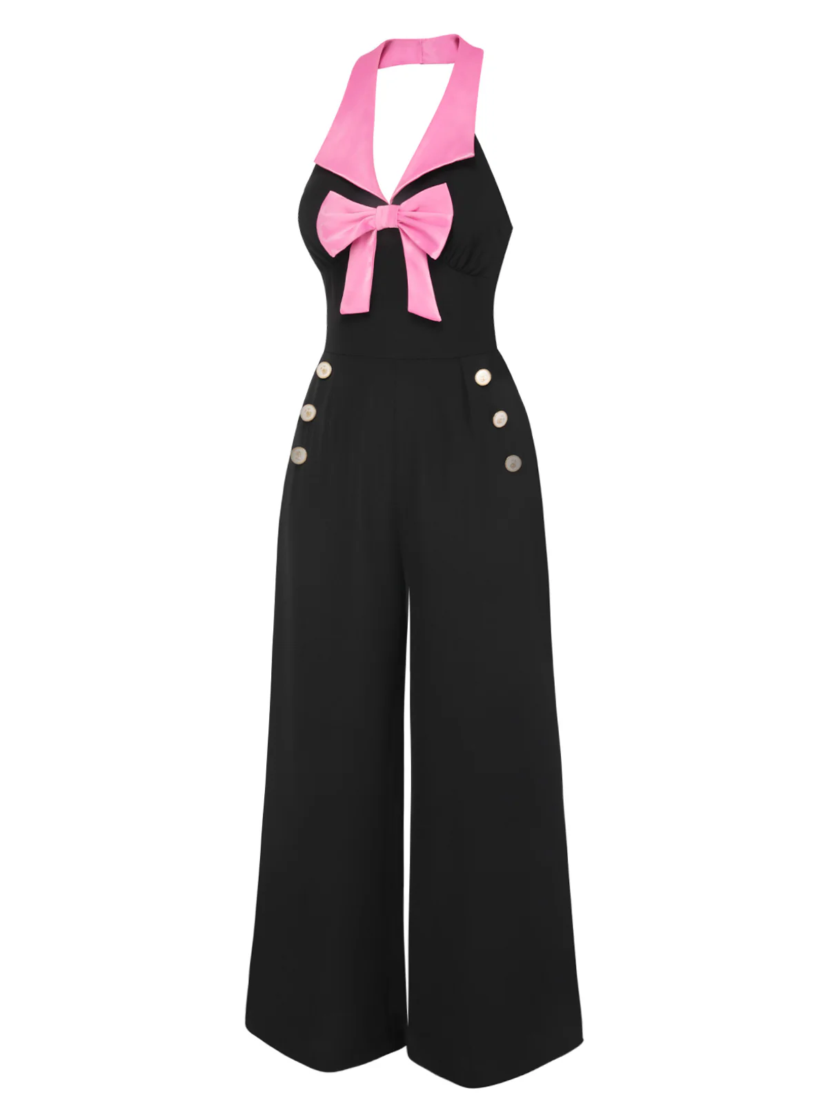 Black & Pink 1930s Bow Lapel Jumpsuit - Image 3