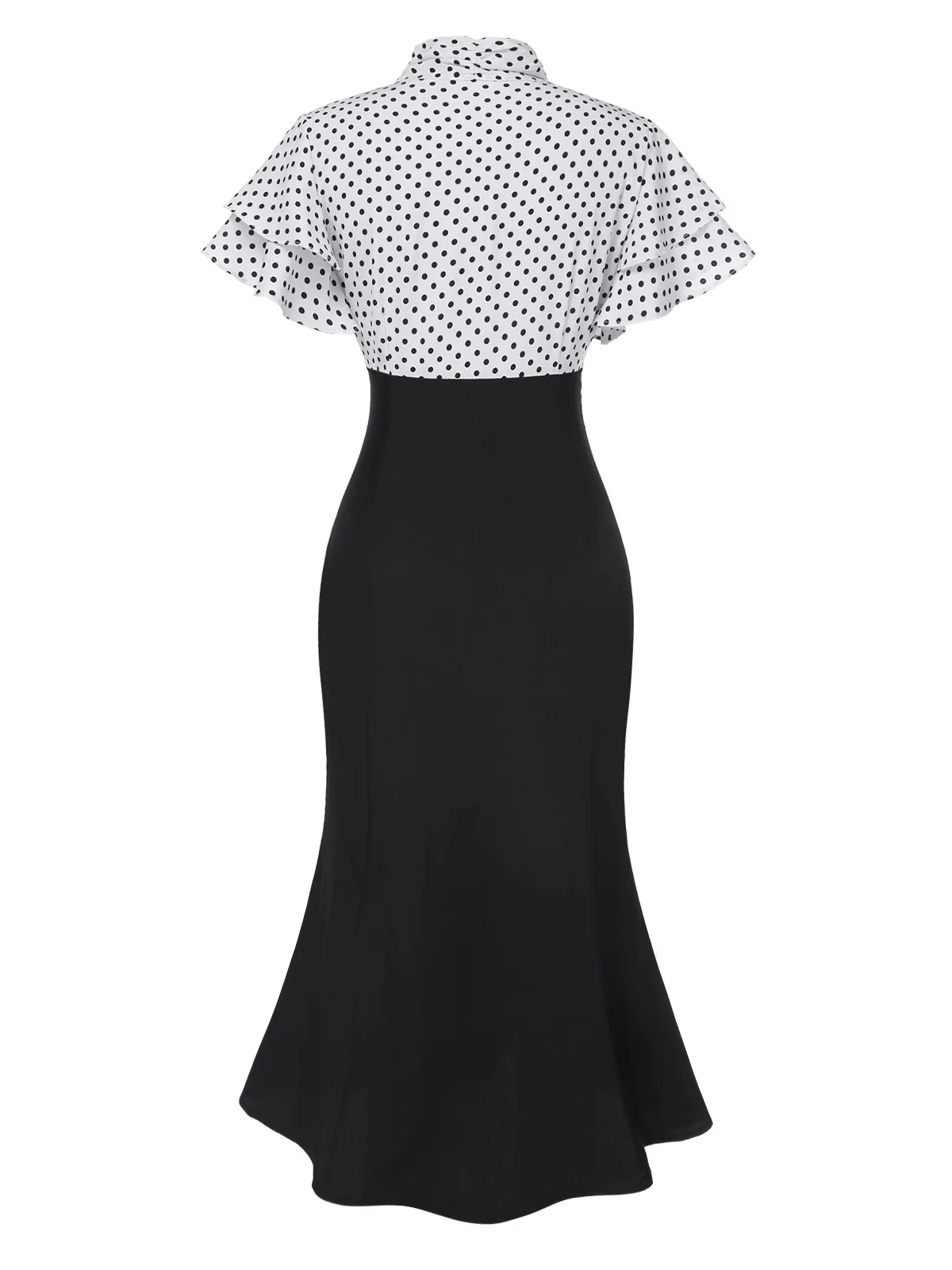 Black 1930s Dots Tie Neck Mermaid Dress - Image 5
