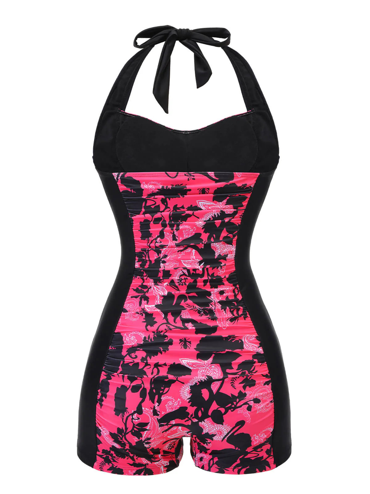 Black & Pink 1950s Floral Halter Swimsuit - Image 4