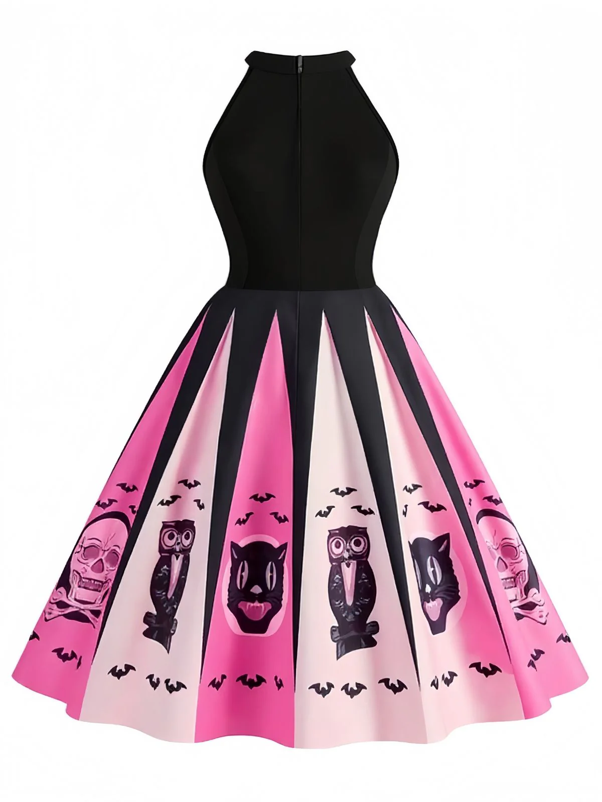 Black&Pink 1950s Halloween Spooky Print Swing Dress - Image 2