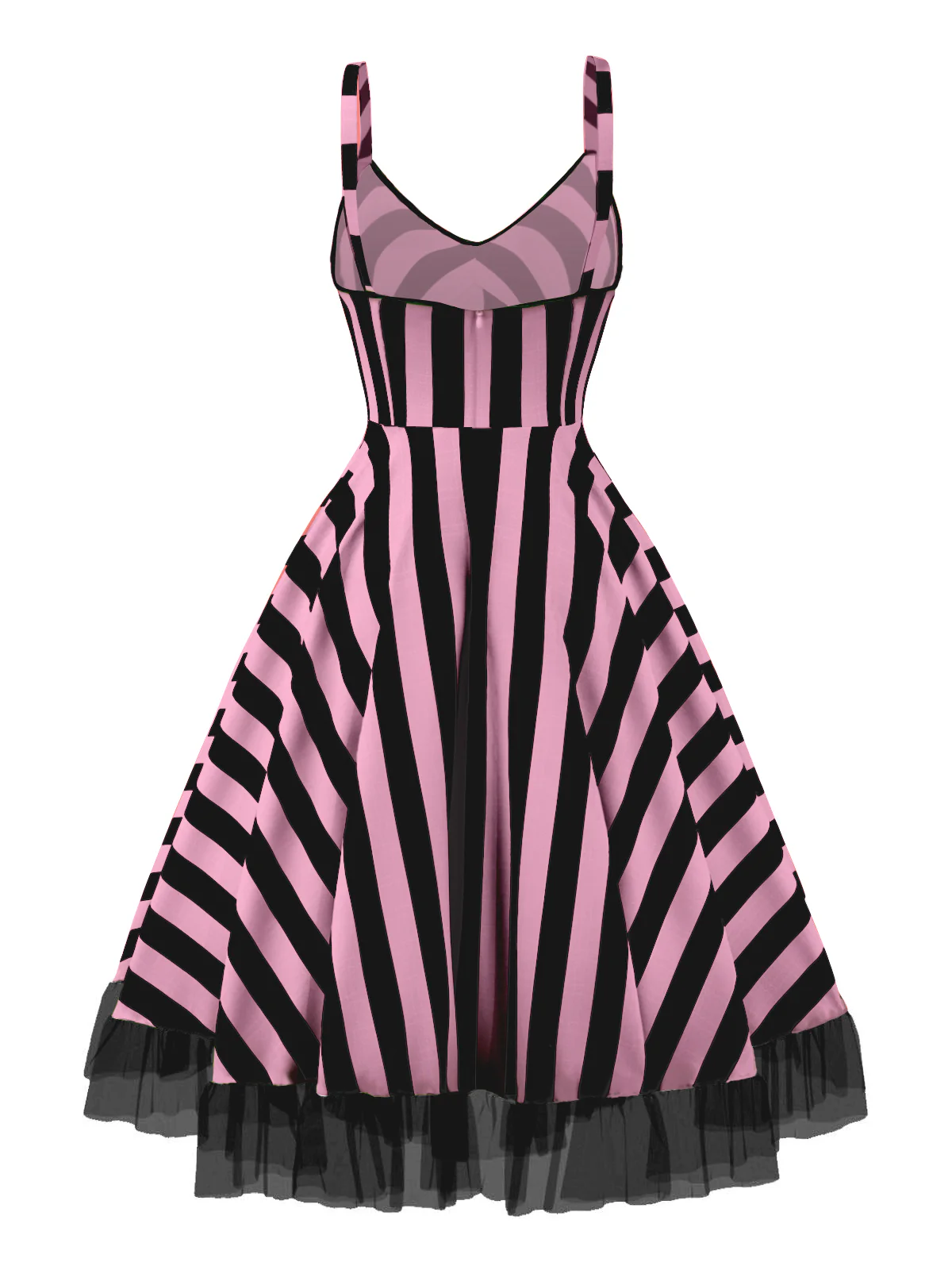 Black&Pink 1950s Striped Fluorescent Black Lace Dress - Image 2