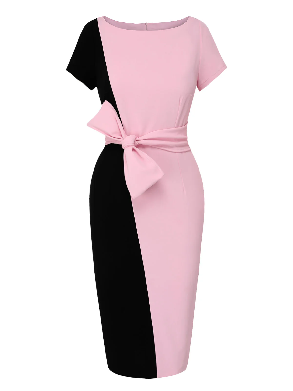 Black & Pink 1960s Boat Neck Contrast Belted Dress - Image 2
