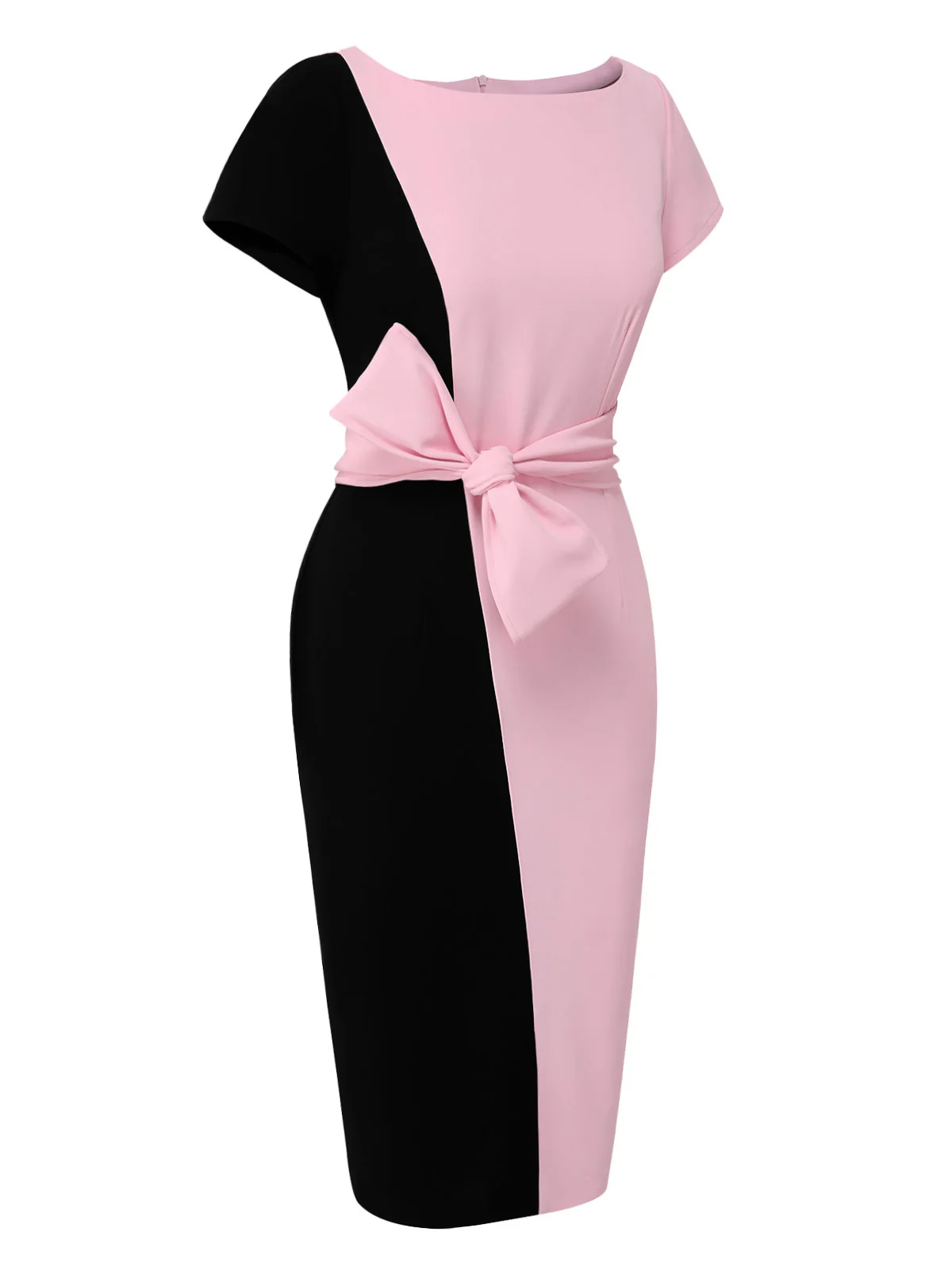 Black & Pink 1960s Boat Neck Contrast Belted Dress - Image 3