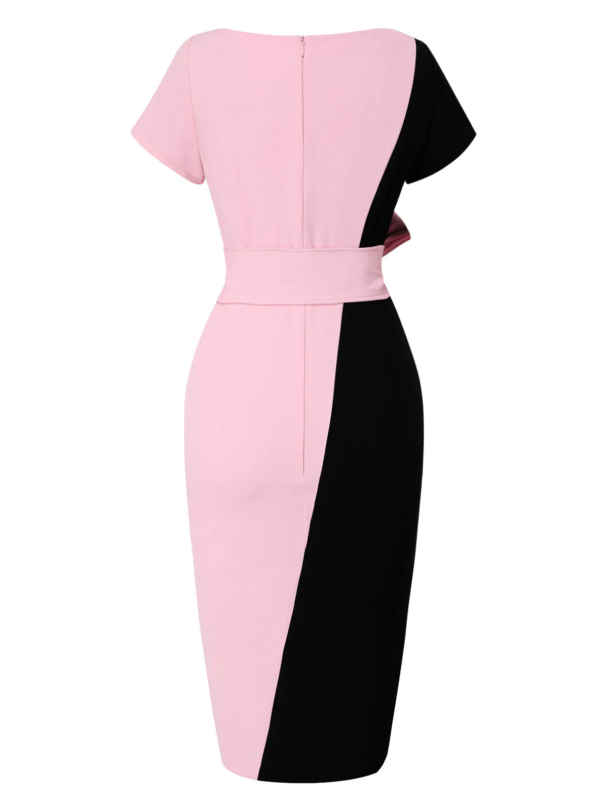Black & Pink 1960s Boat Neck Contrast Belted Dress - Image 4