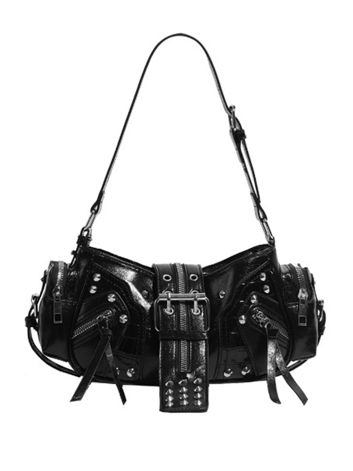 Black Punk Studded Buckle Shoulder Bag - Image 2