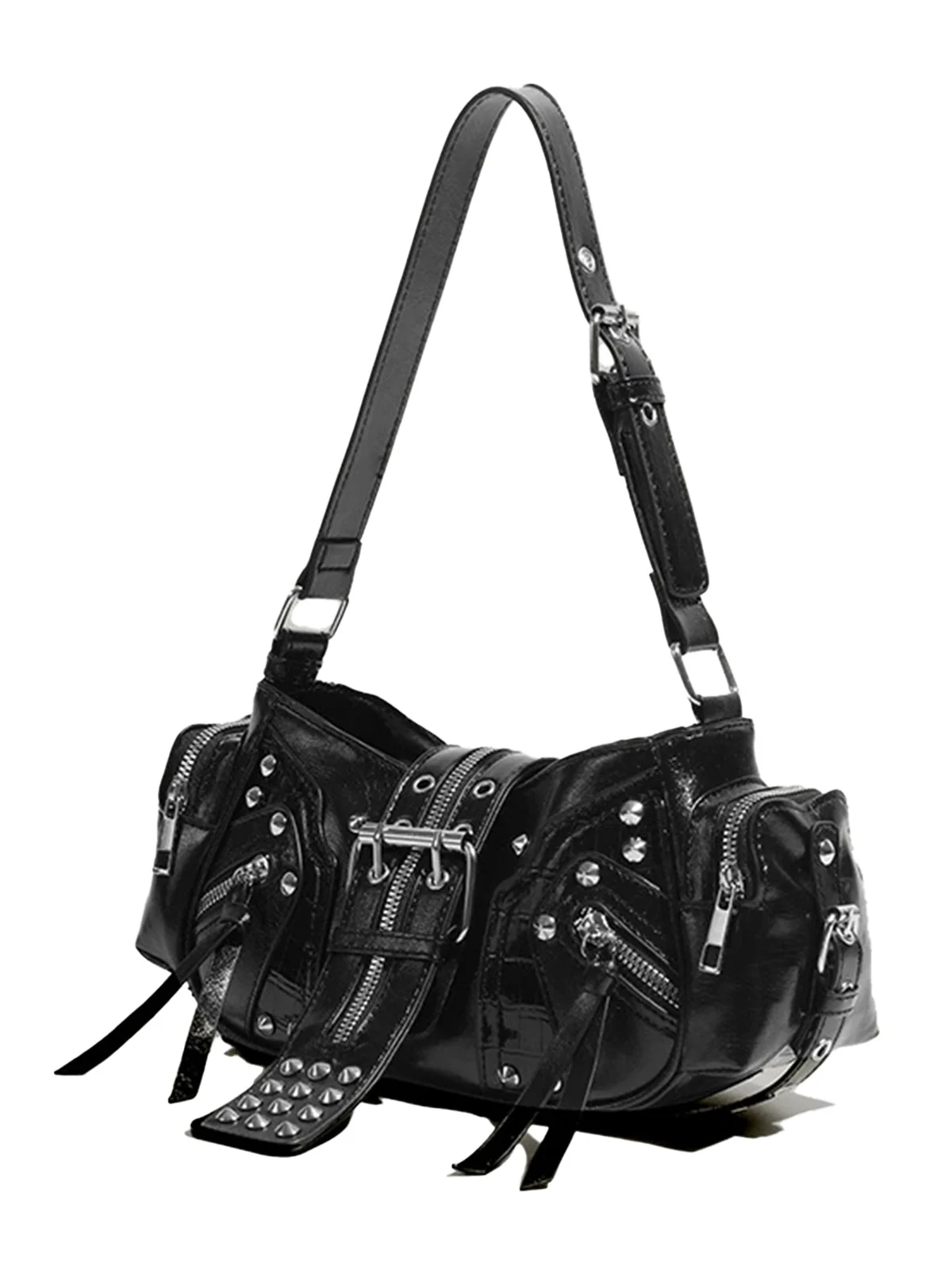 Black Punk Studded Buckle Shoulder Bag - Image 3