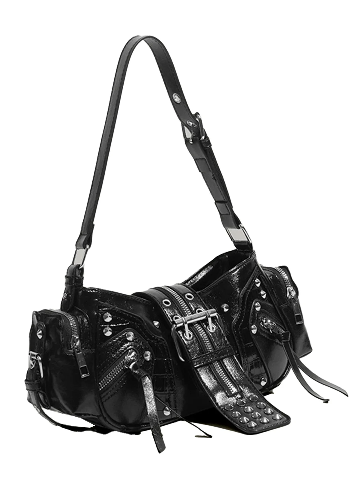 Black Punk Studded Buckle Shoulder Bag - Image 4