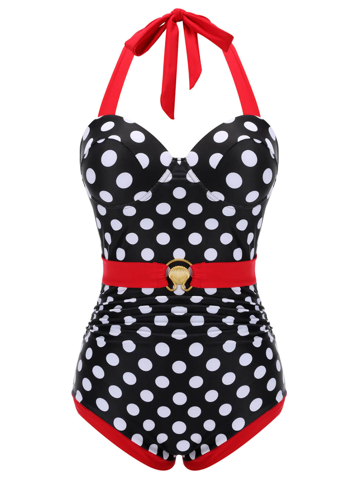 Black & Red 1950s Dots Halter Swimsuit - Image 3
