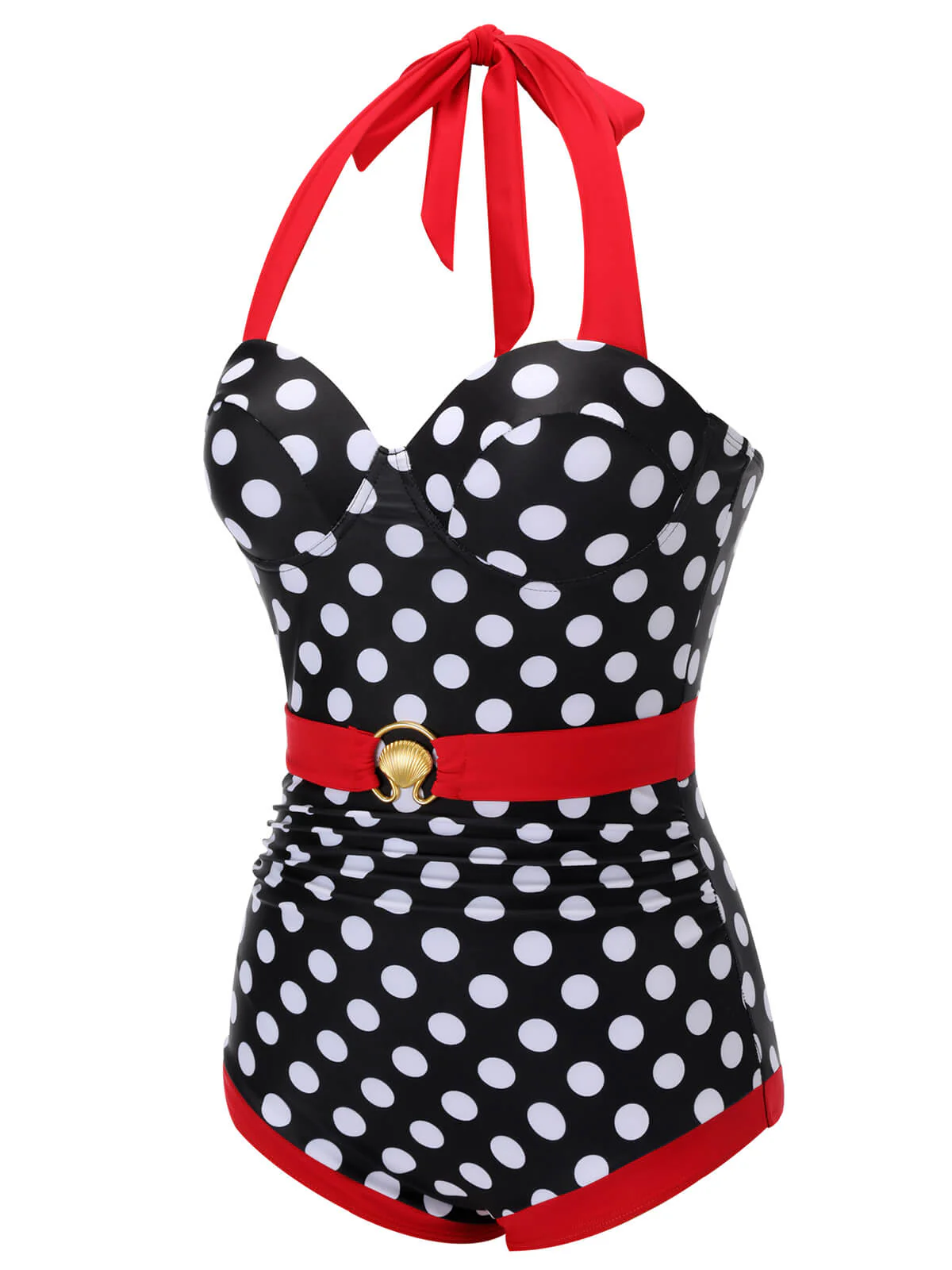 Black & Red 1950s Dots Halter Swimsuit - Image 4