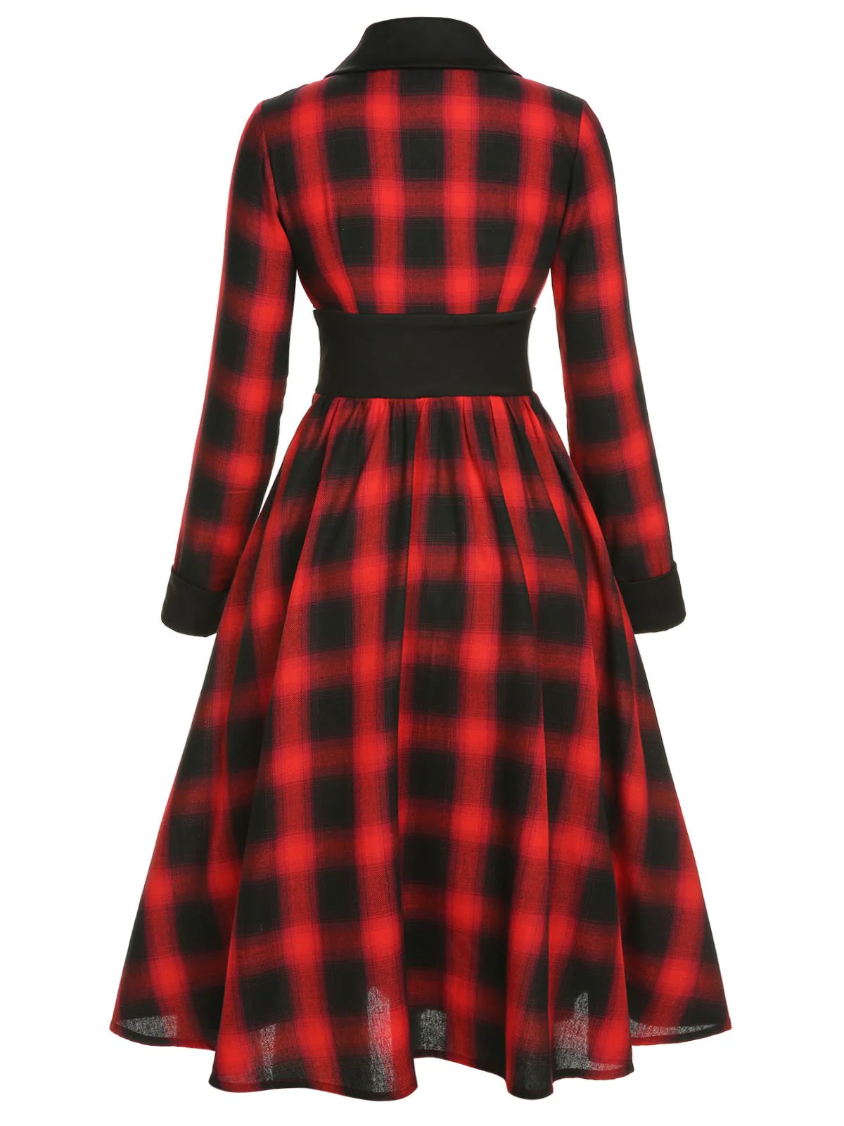 Black&Red 1950s Gingham Plaid Button Lapel Dress - Image 4