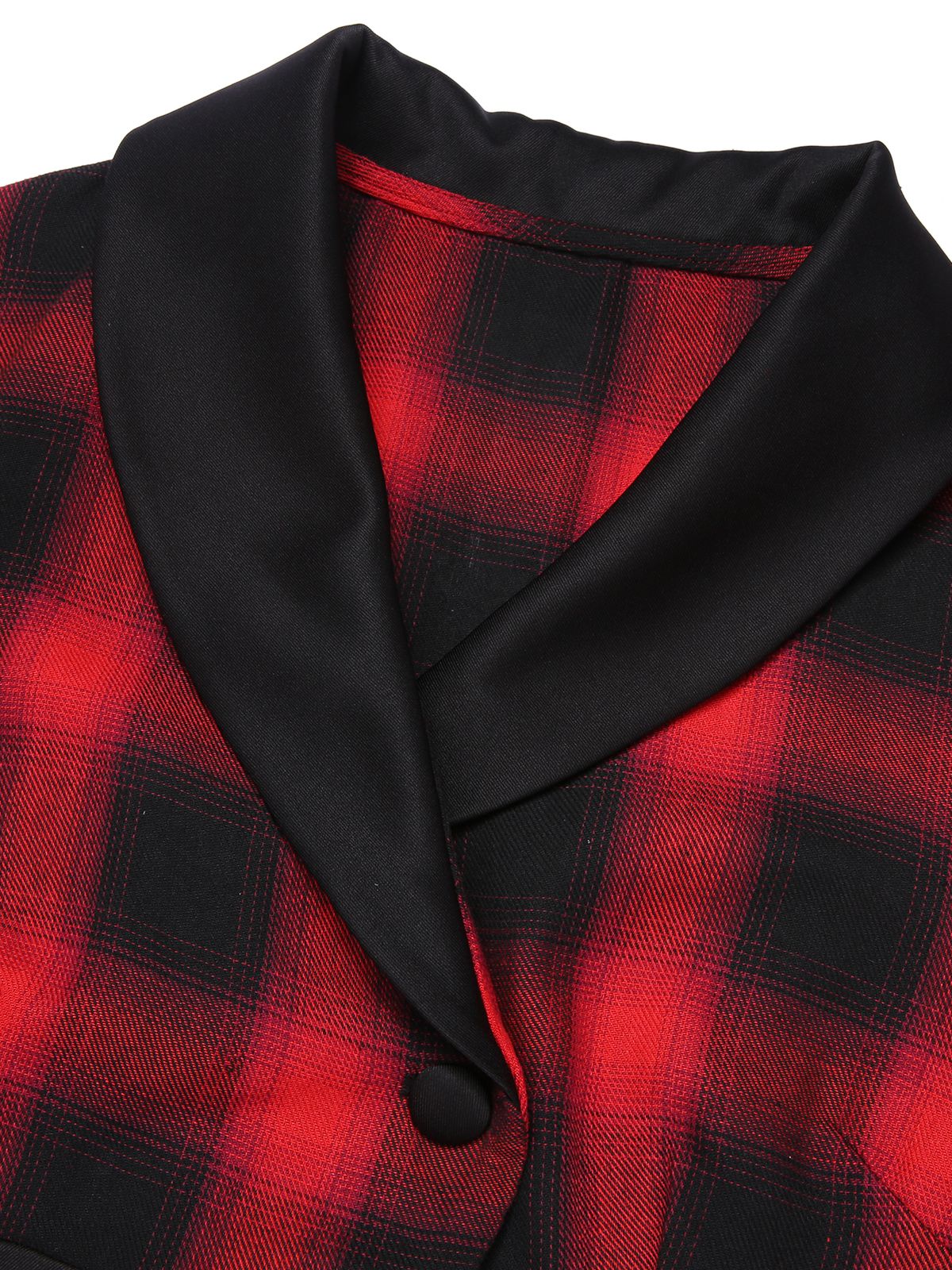 Black&Red 1950s Gingham Plaid Button Lapel Dress - Image 5