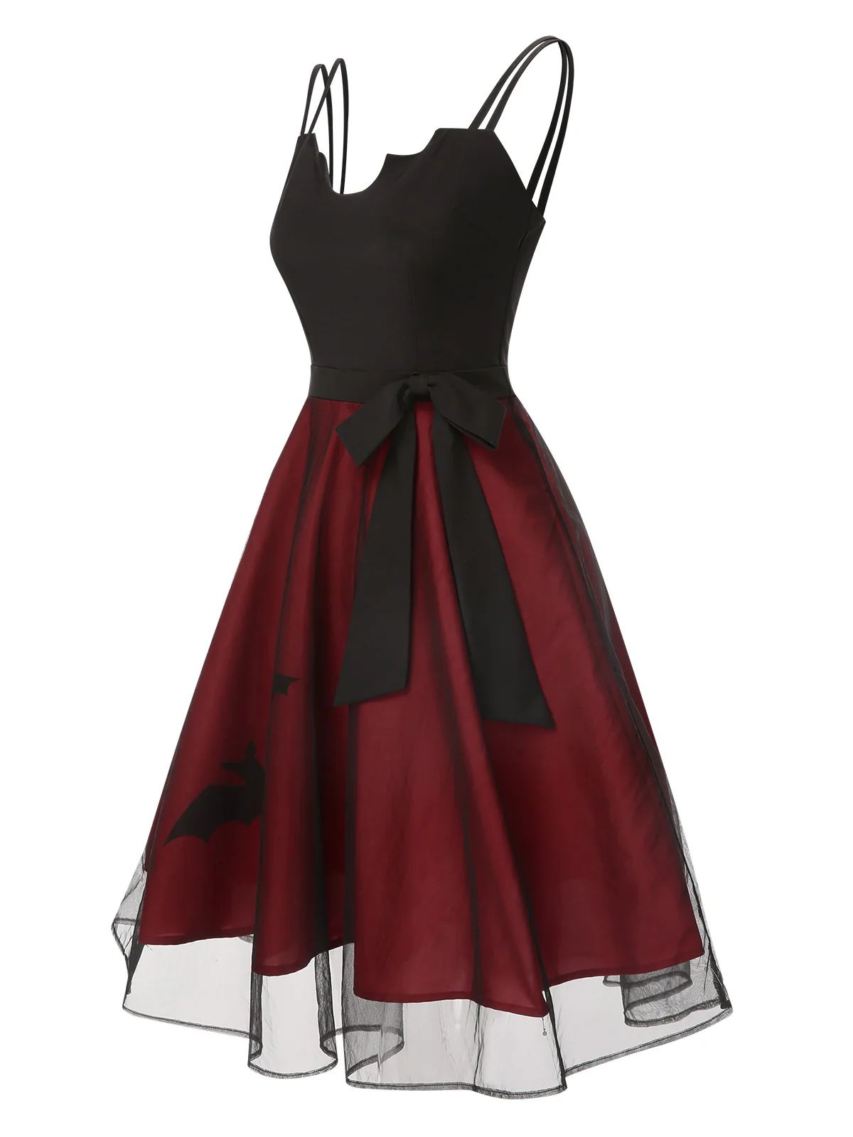 Black & Red 1950s Bat Mesh Dress - Image 4
