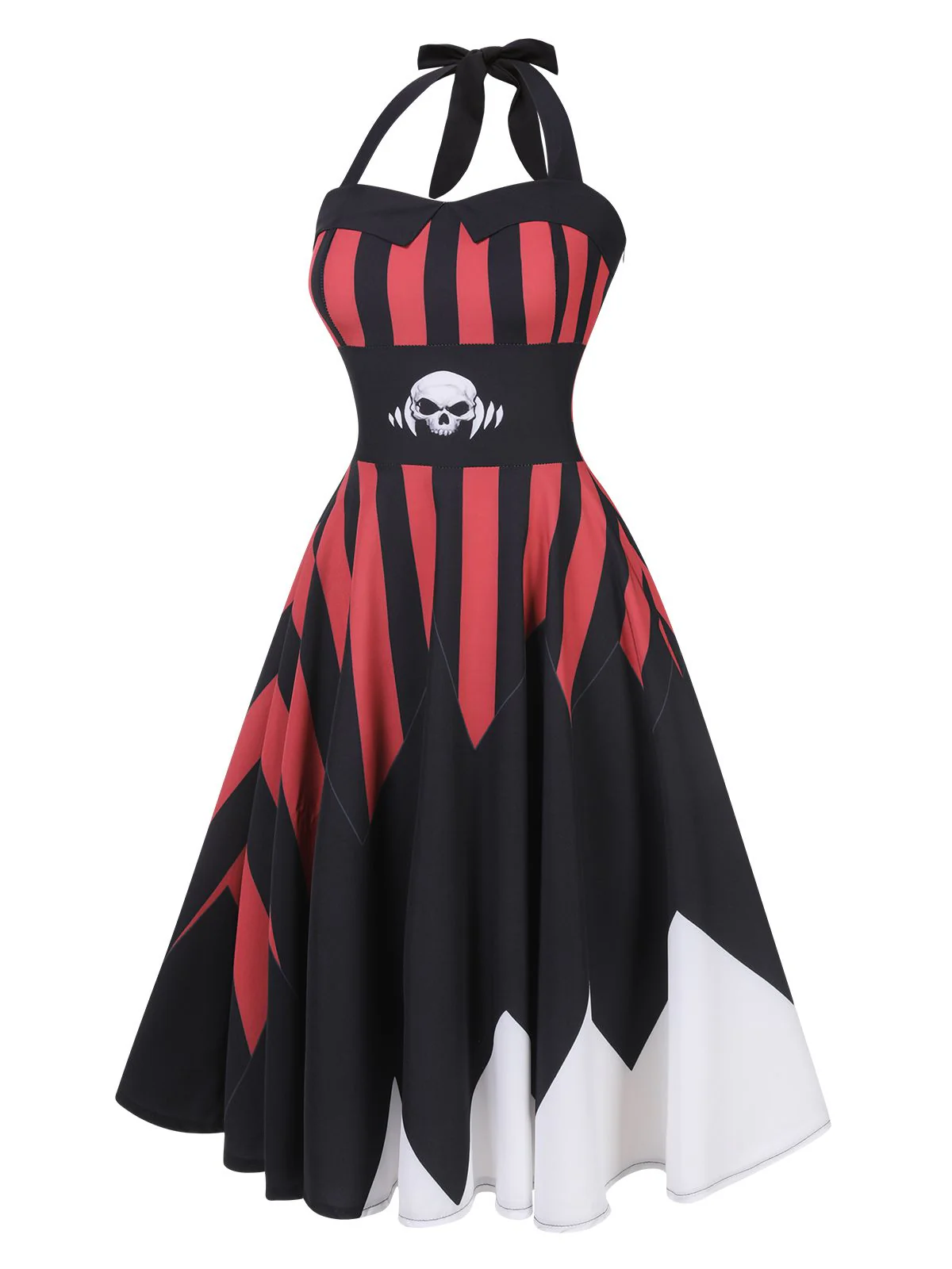 Black&Red 1950s Halloween Halter Skull Dress - Image 3