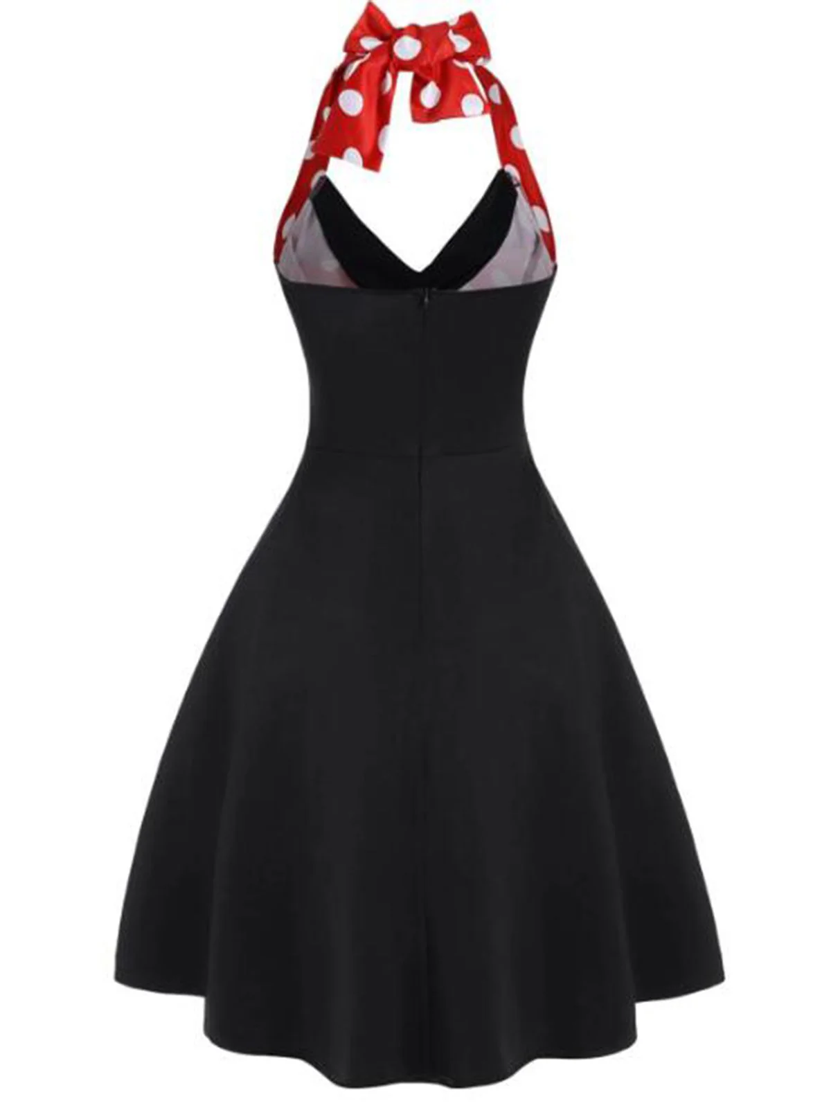 Black Red 1950s Halter Dot Swing Dress With Accessories Set - Image 3