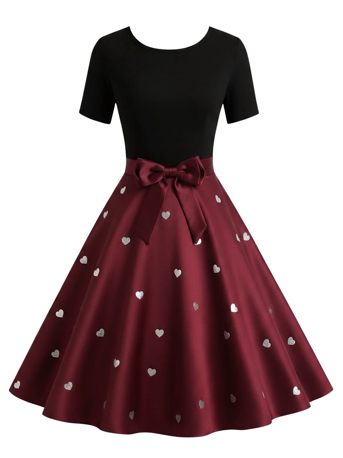 Black & Red 1950s Heart Bow Swing Dress - Image 2