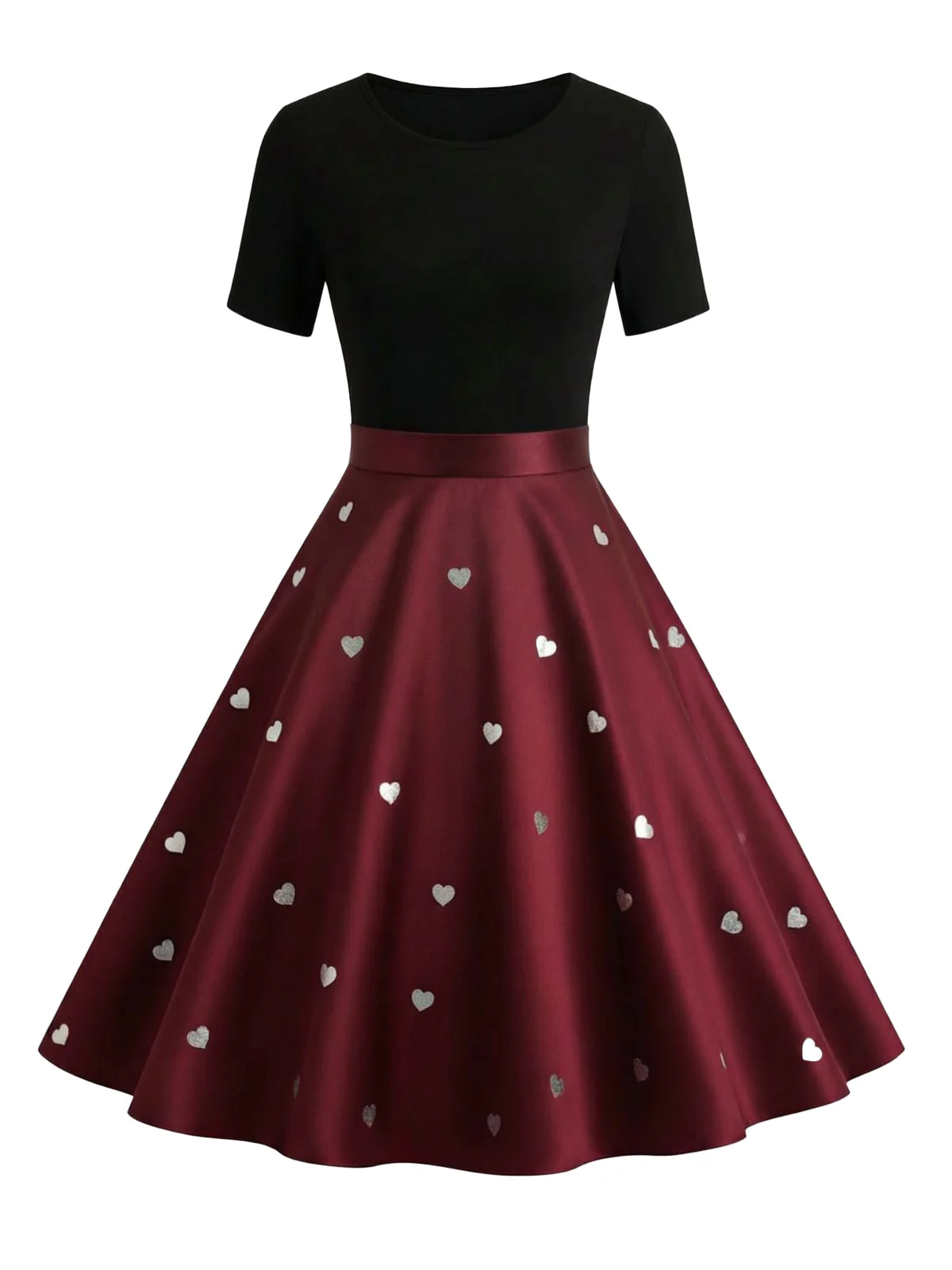Black & Red 1950s Heart Bow Swing Dress - Image 3