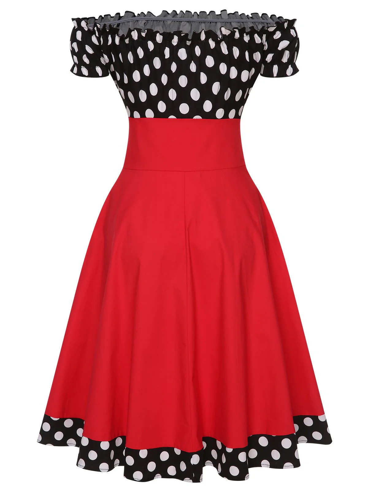 Black & Red 1950s Polka Dots Off Shoulder Dress With Accessories Set - Image 4