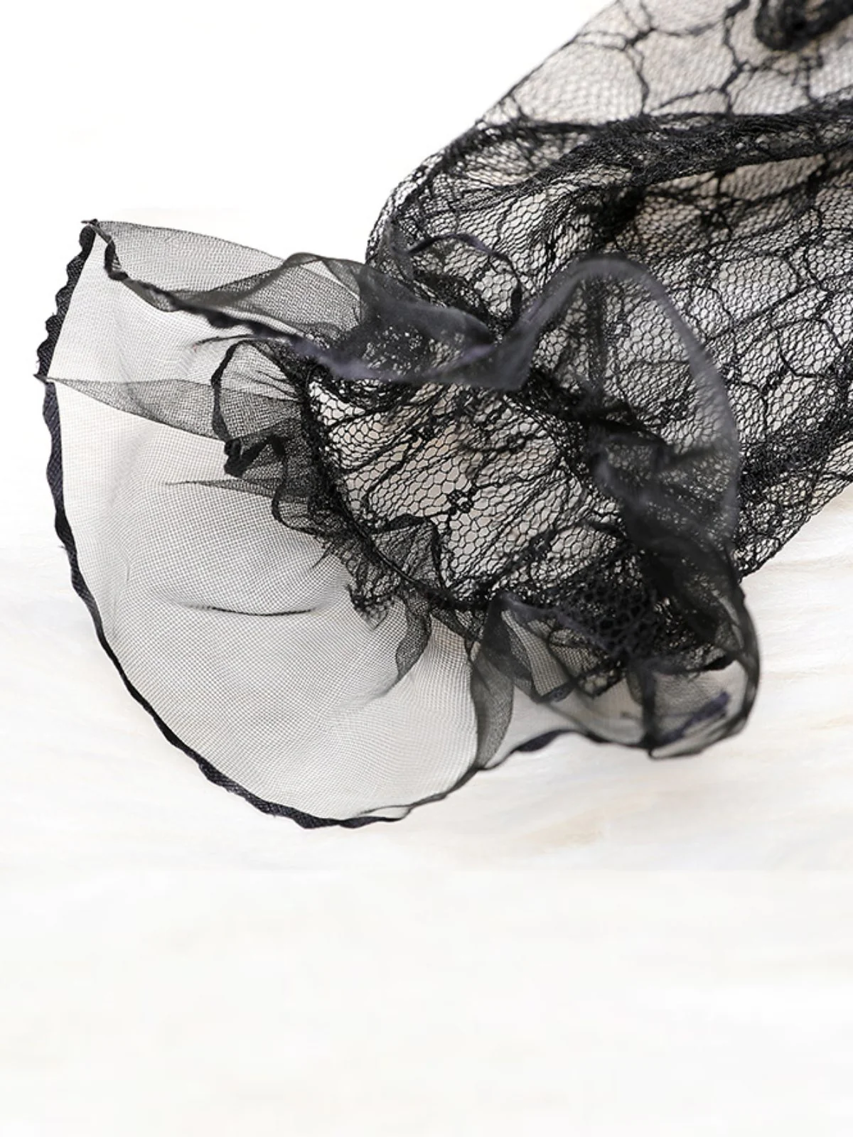 Black Retro Lace Sheer Gloves - Image 3
