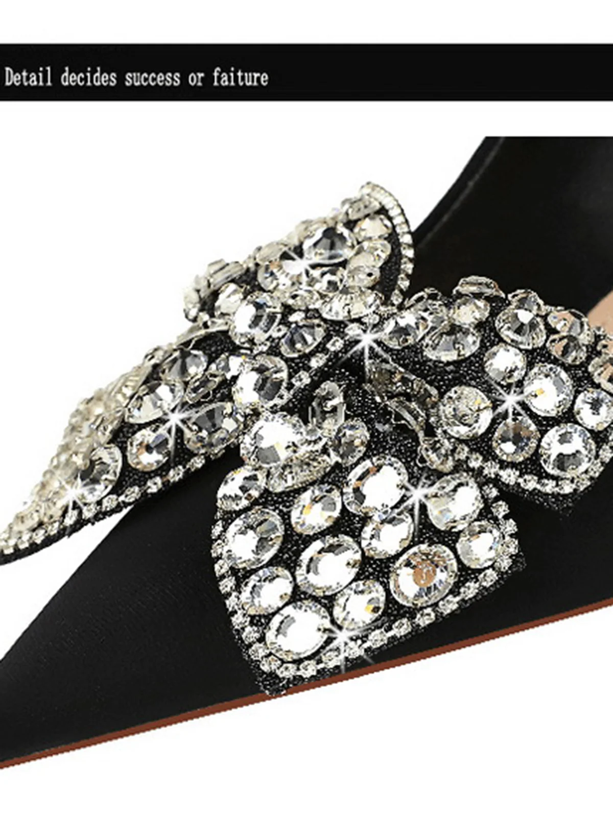 Black Rhinestone Satin Pointed Toe Stiletto Heels - Image 7
