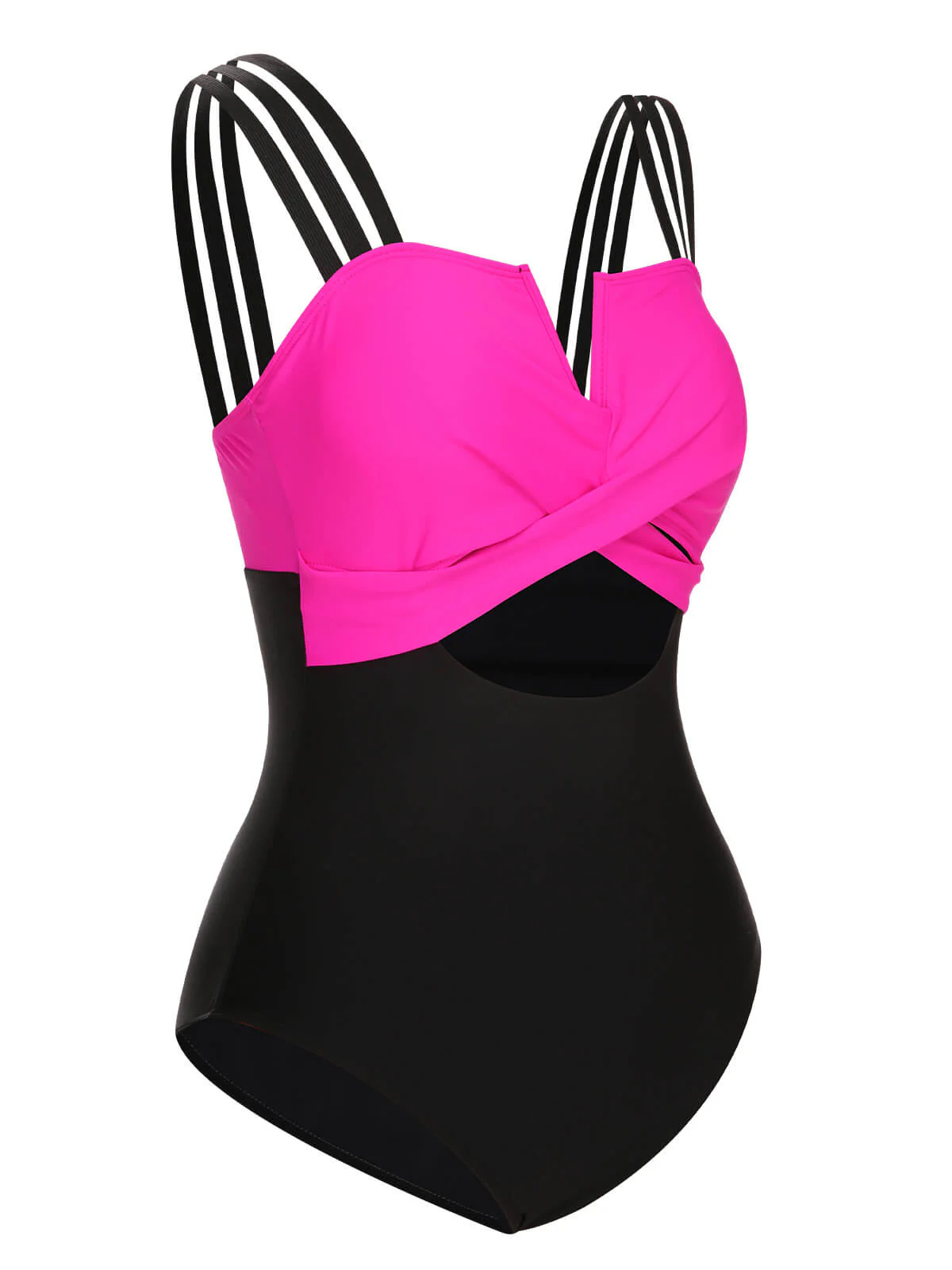 Black & Rose Red 1960s Color Block Swimsuit - Image 2