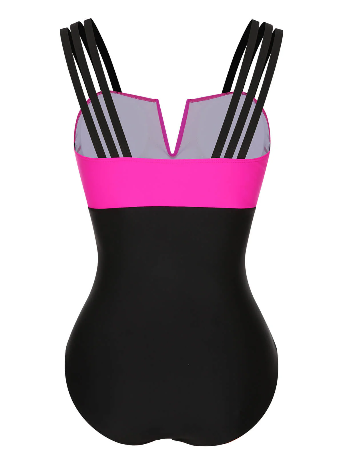 Black & Rose Red 1960s Color Block Swimsuit - Image 3