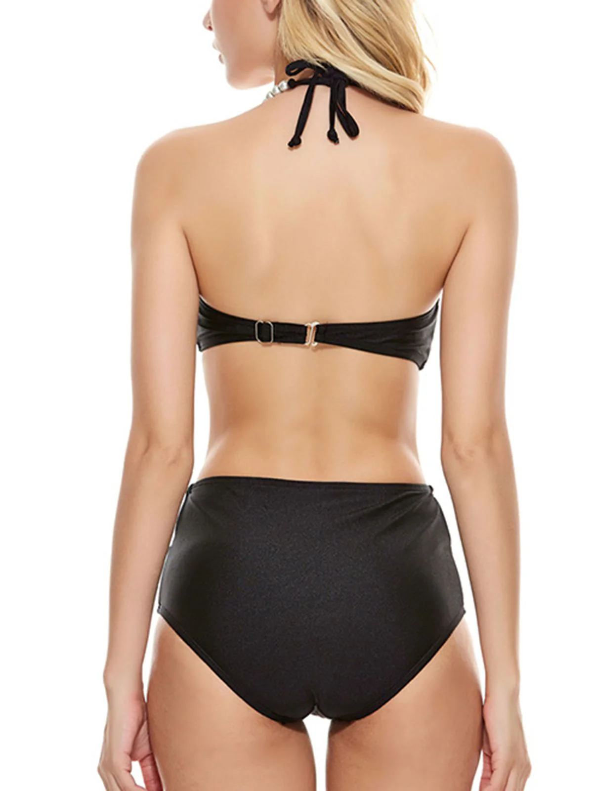 Black 1960s Shell Pearl Halter Bikini Set - Image 7