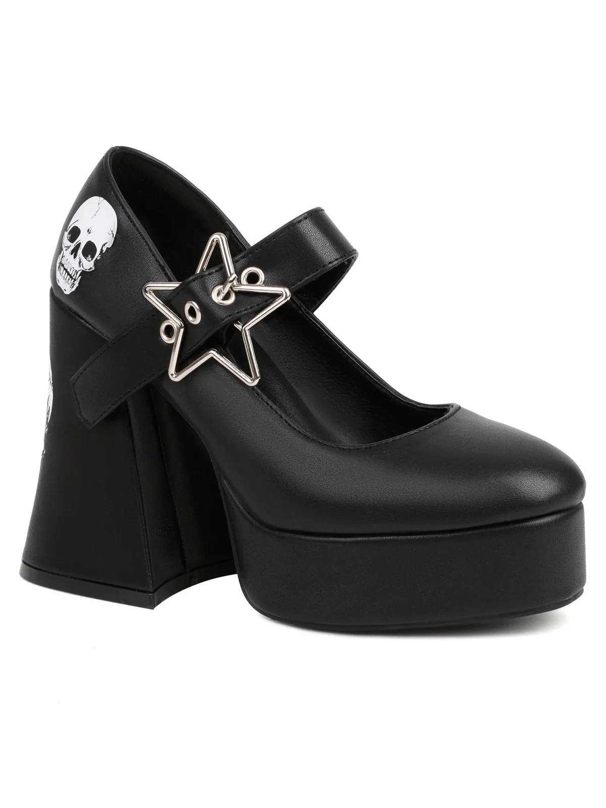 Black Skull Buckle Strap Platform Chunky Shoes - Image 2