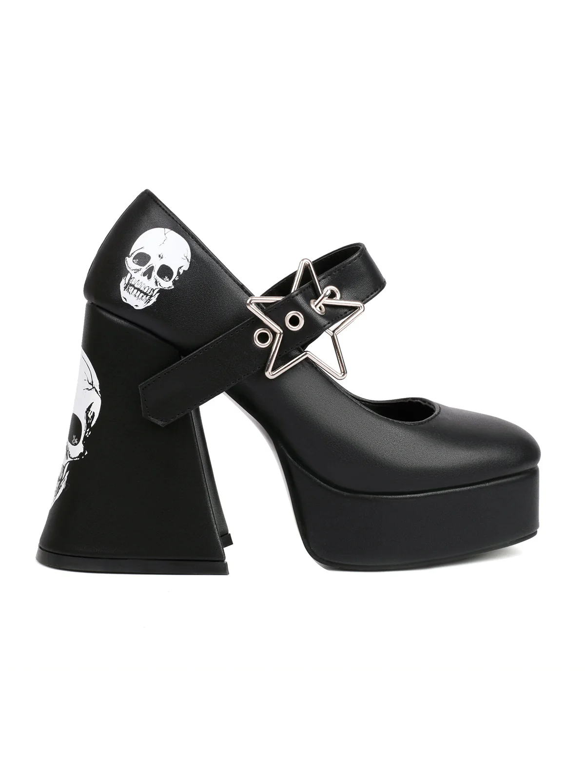 Black Skull Buckle Strap Platform Chunky Shoes - Image 3