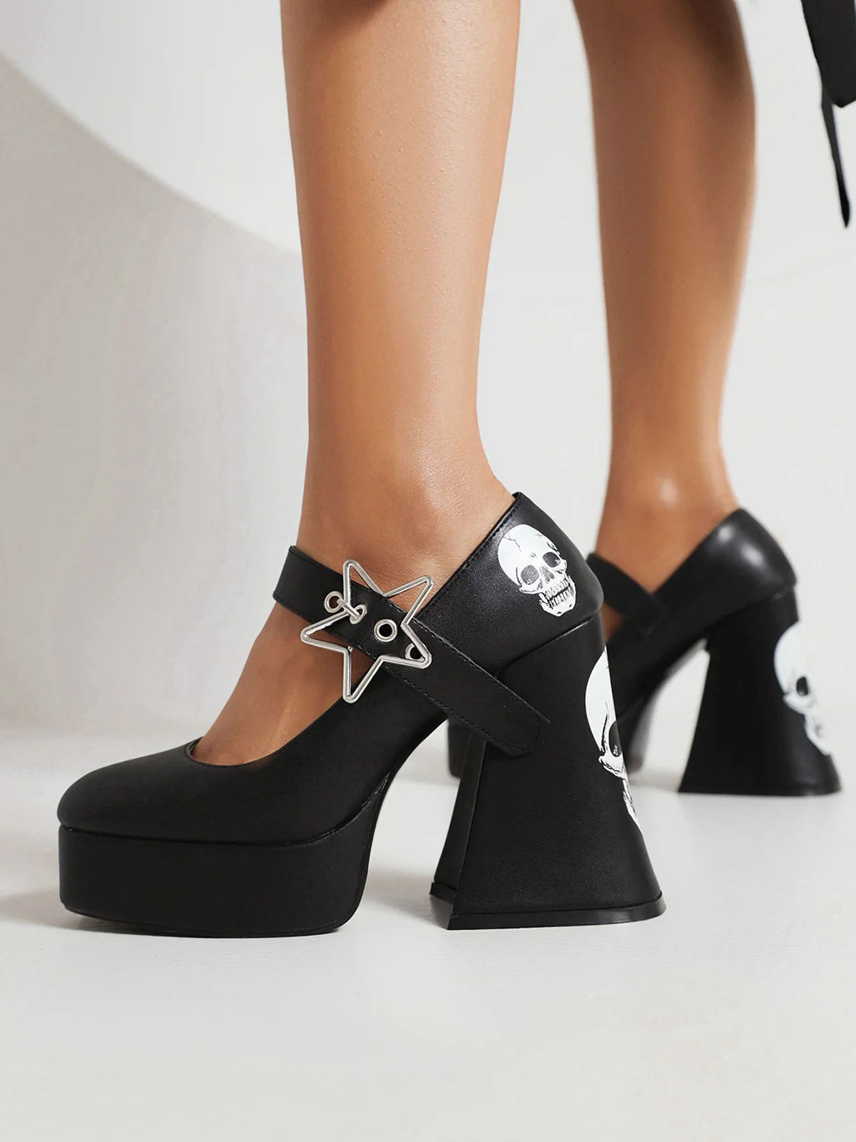Black Skull Buckle Strap Platform Chunky Shoes - Image 6