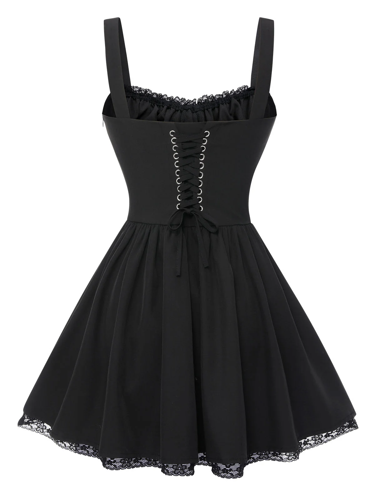 Black 1950s Solid Lace Gothic Dress - Image 3
