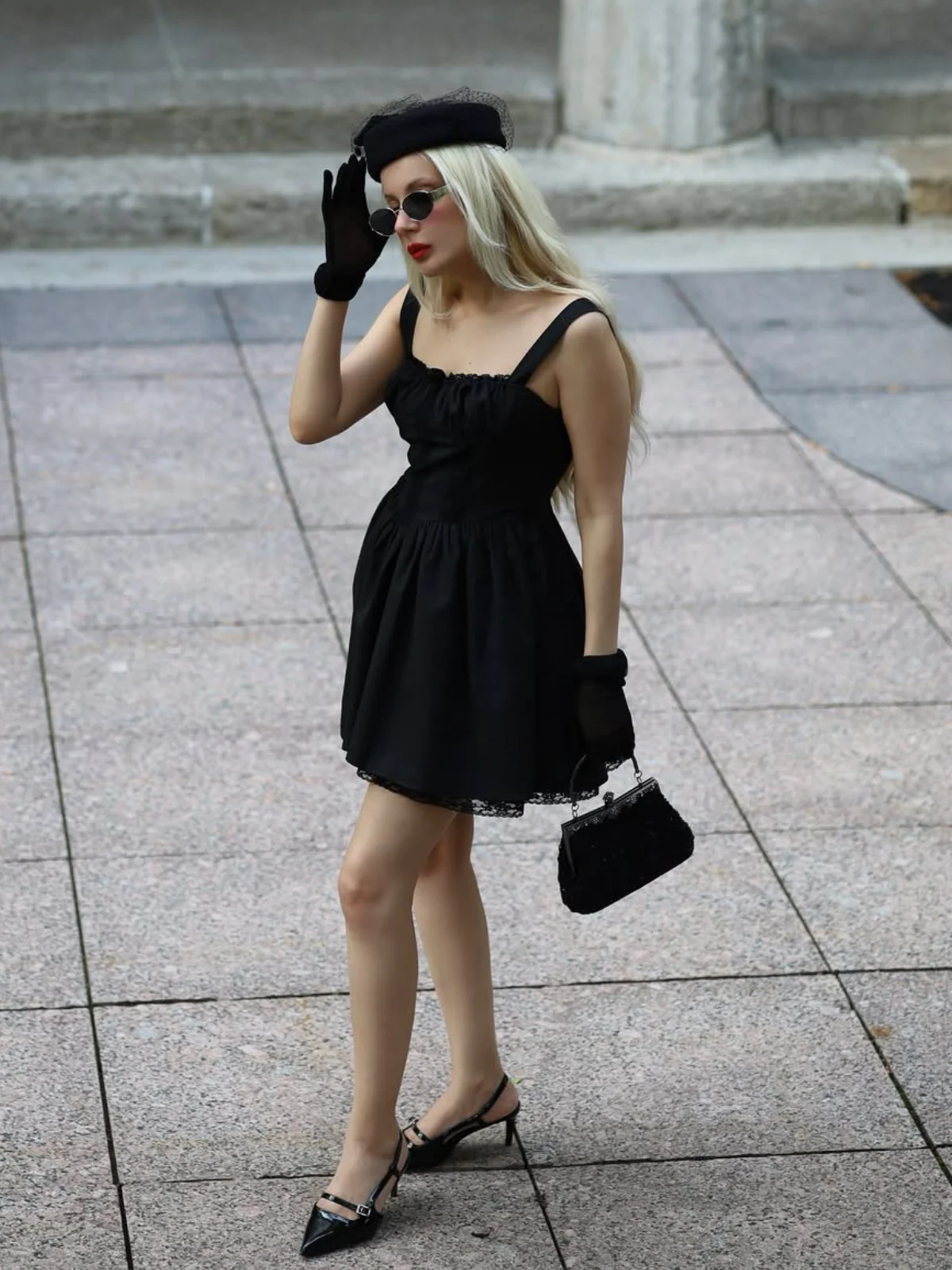 Black Solid Sleeveless Lace Mini Dress - Image 2