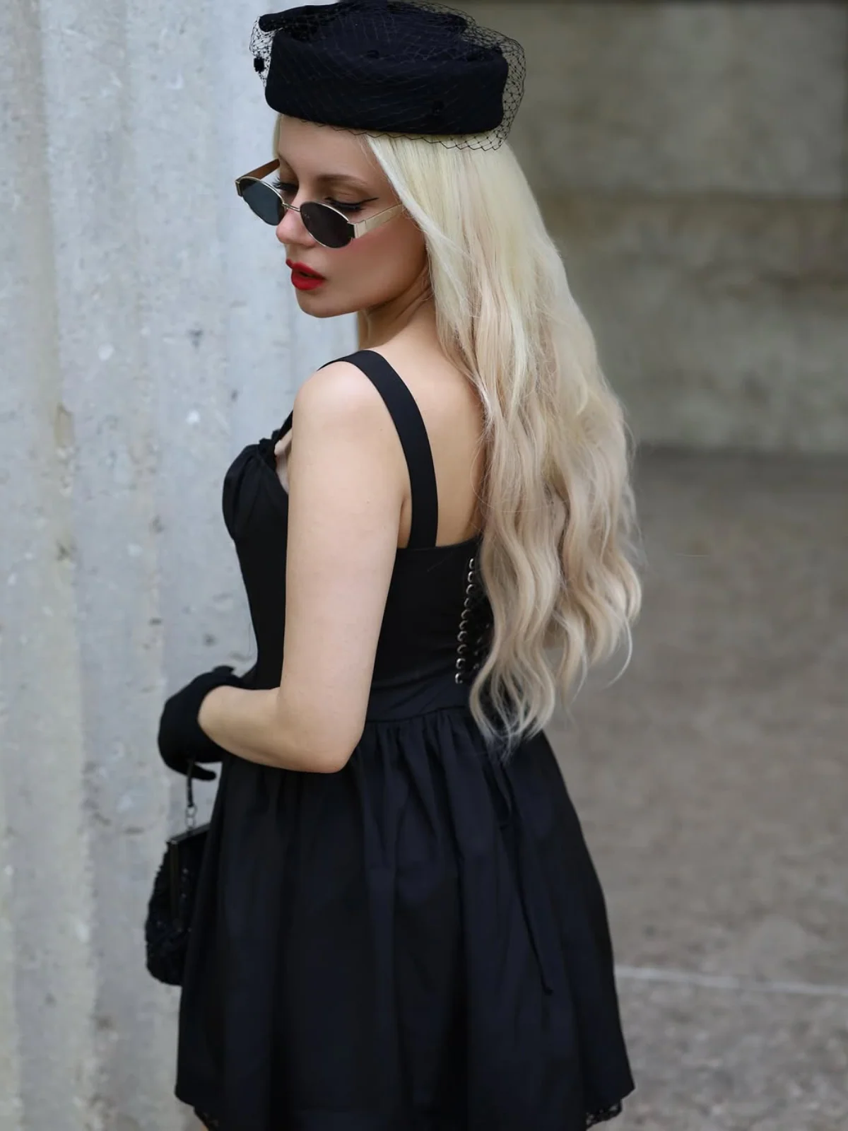 Black Solid Sleeveless Lace Mini Dress - Image 3