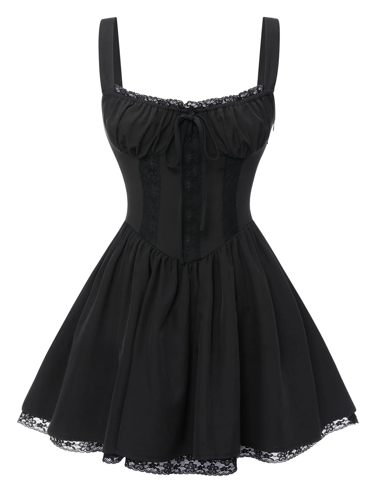 Black Solid Sleeveless Lace Mini Dress - Image 4