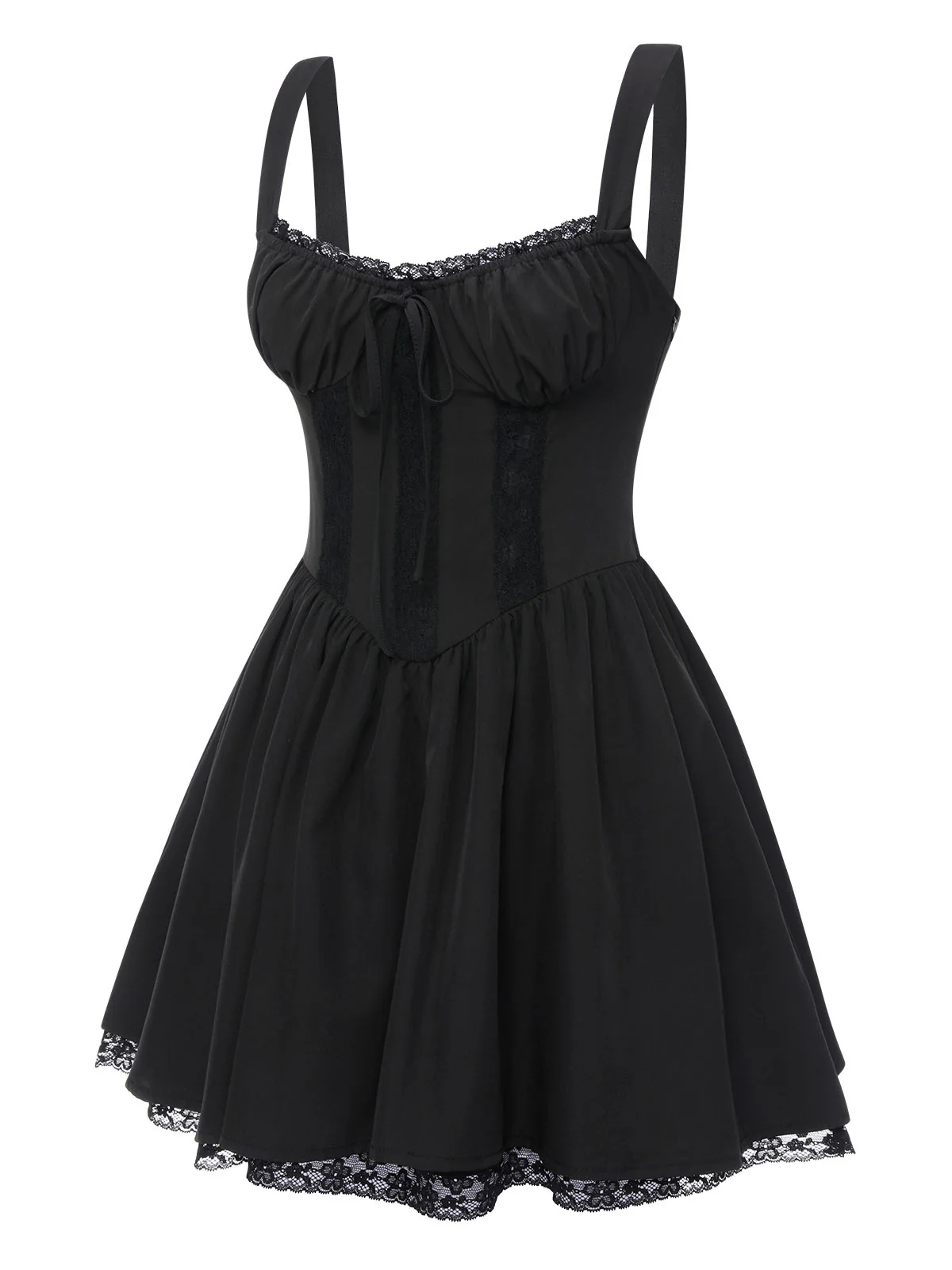 Black Solid Sleeveless Lace Mini Dress - Image 5