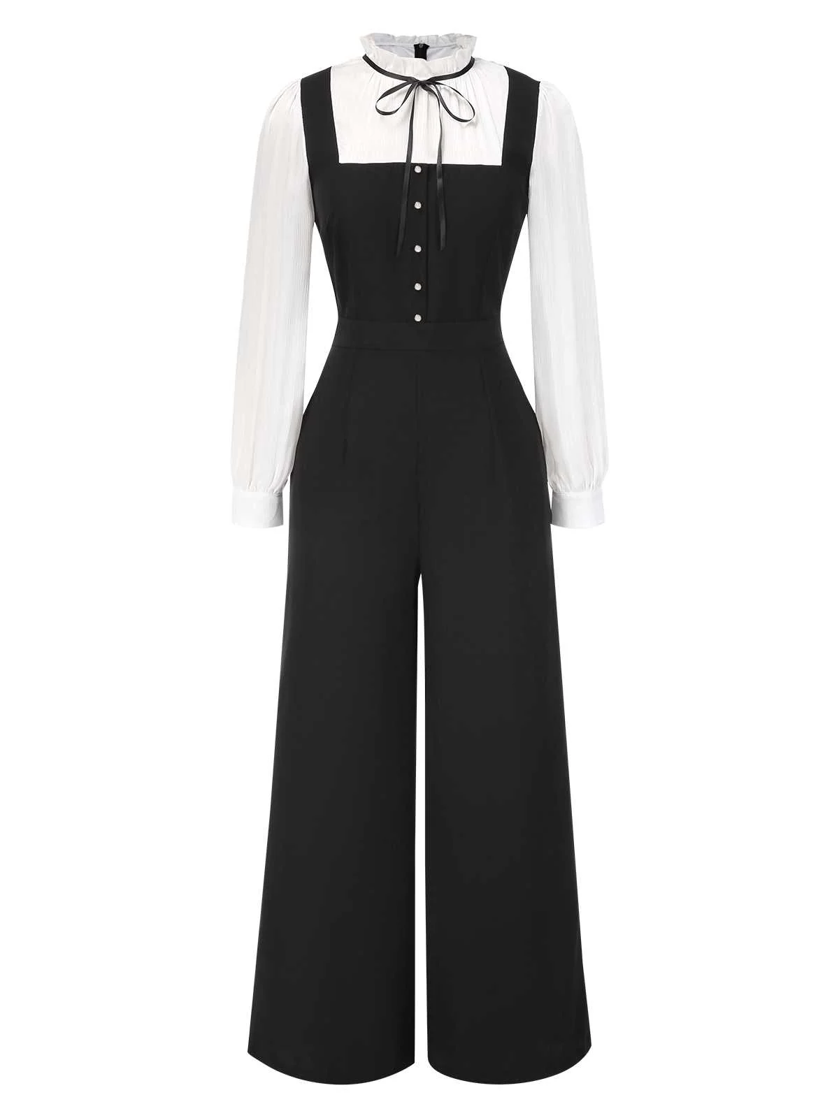 Black&White 1930s Bow Ruffled Collar Jumpsuit - Image 2