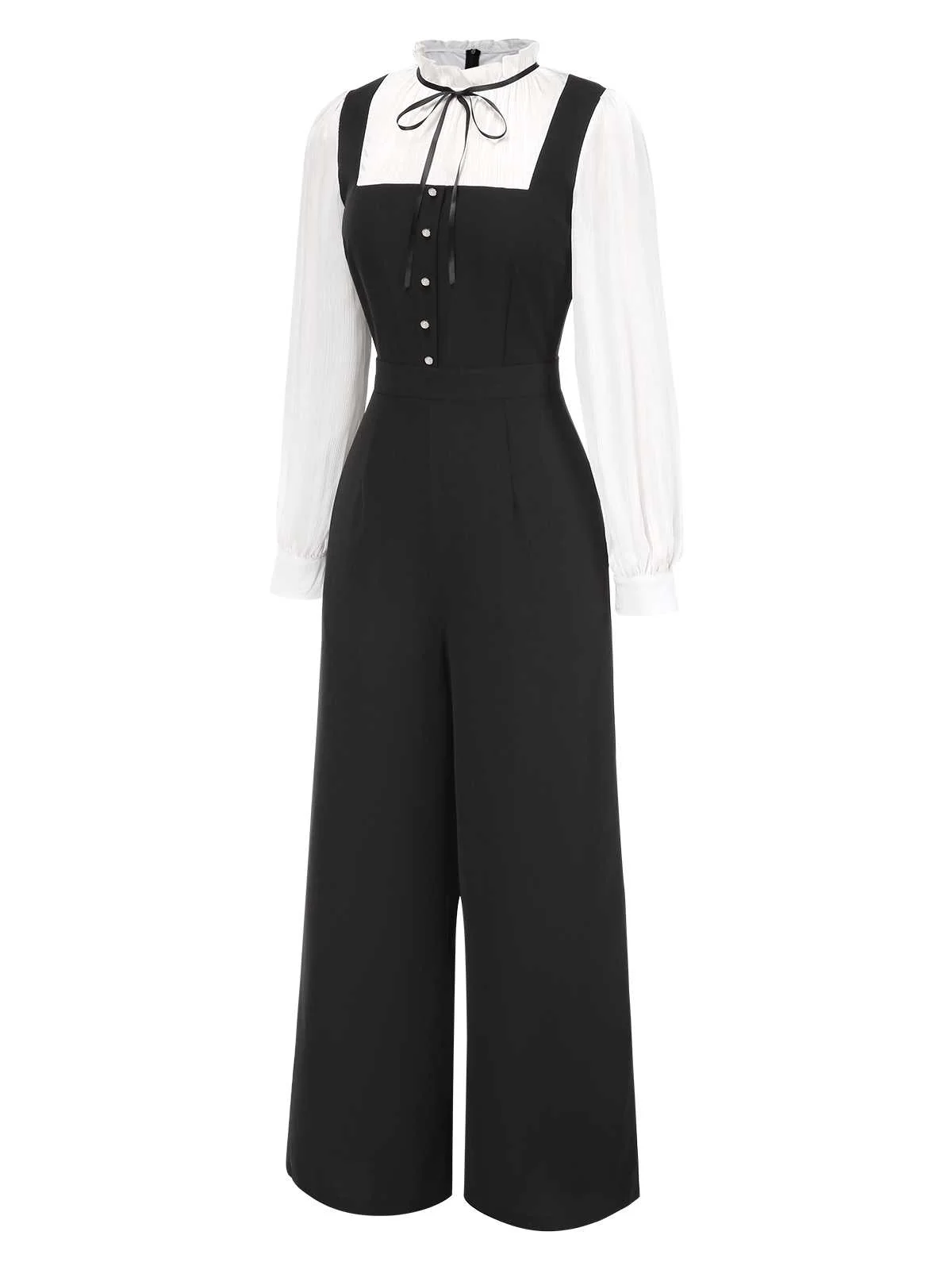 Black&White 1930s Bow Ruffled Collar Jumpsuit - Image 3