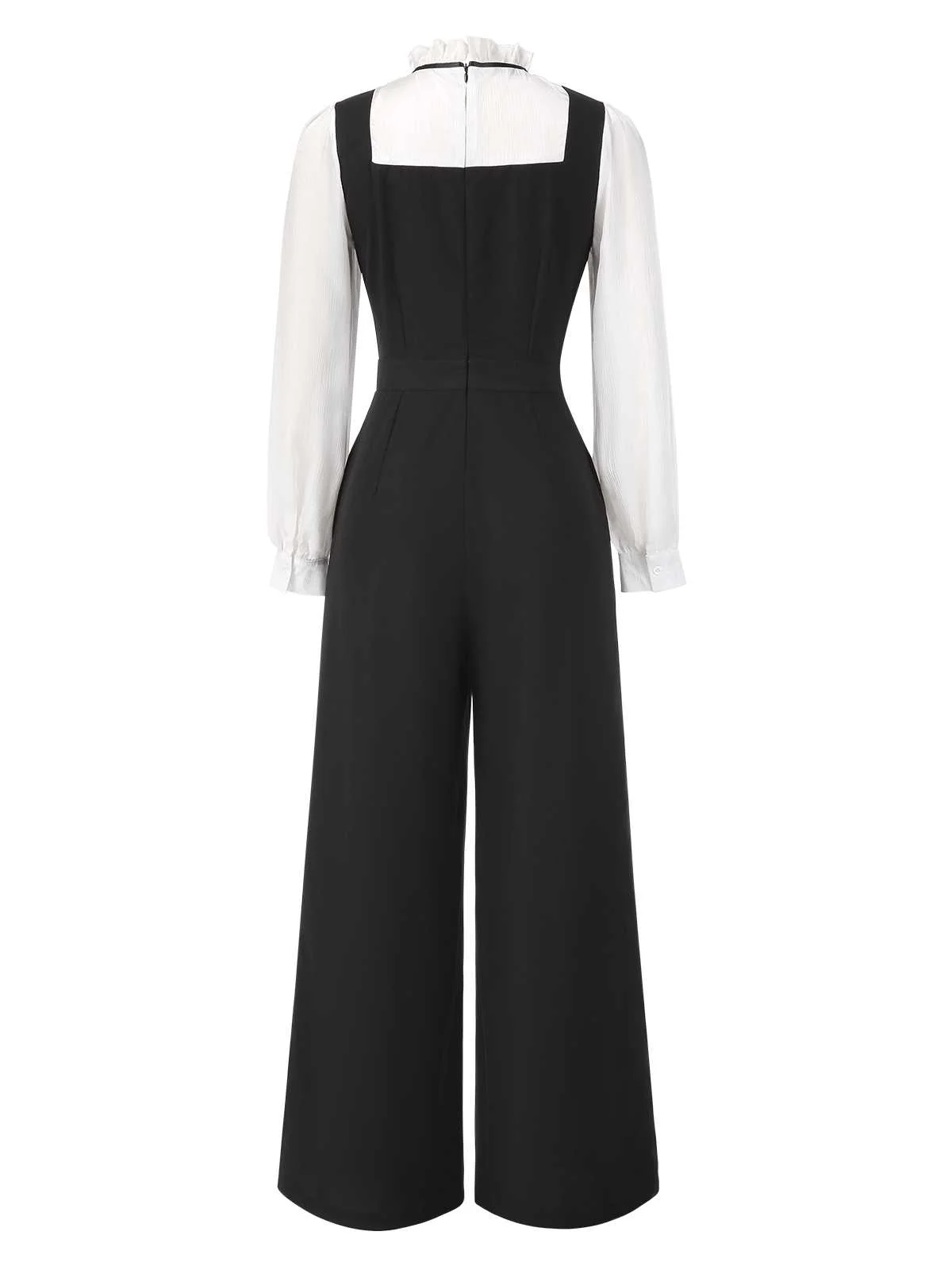 Black&White 1930s Bow Ruffled Collar Jumpsuit - Image 4