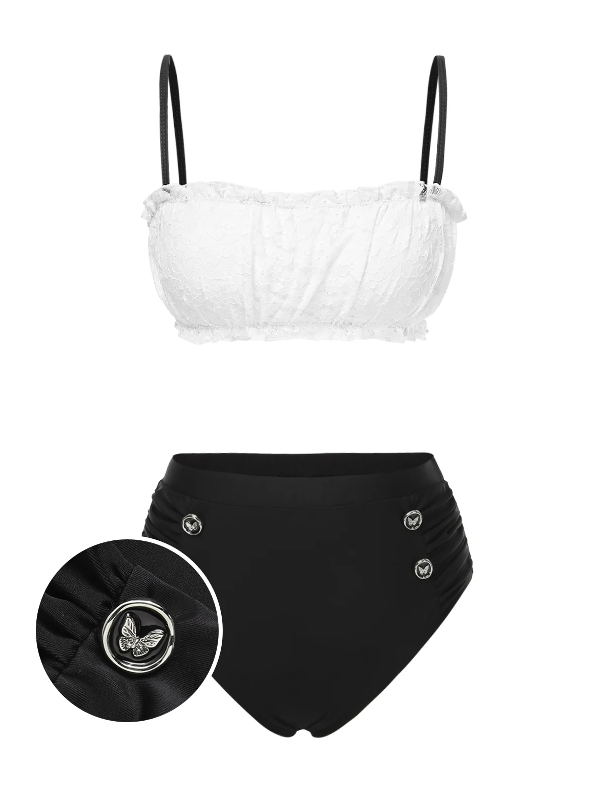 Black & White 1930s Colorblock Lace Bikini Set - Image 2