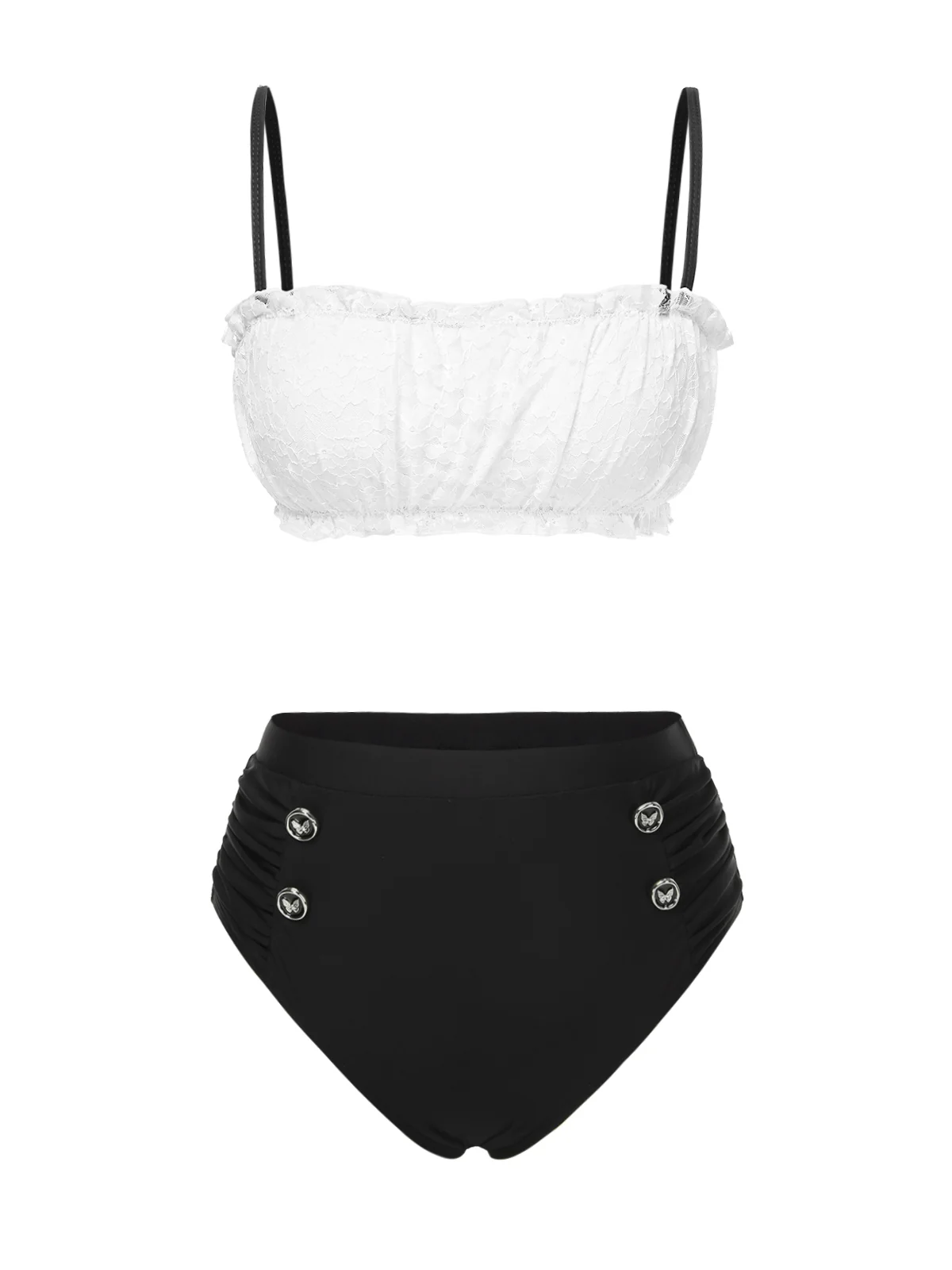 Black & White 1930s Colorblock Lace Bikini Set - Image 3