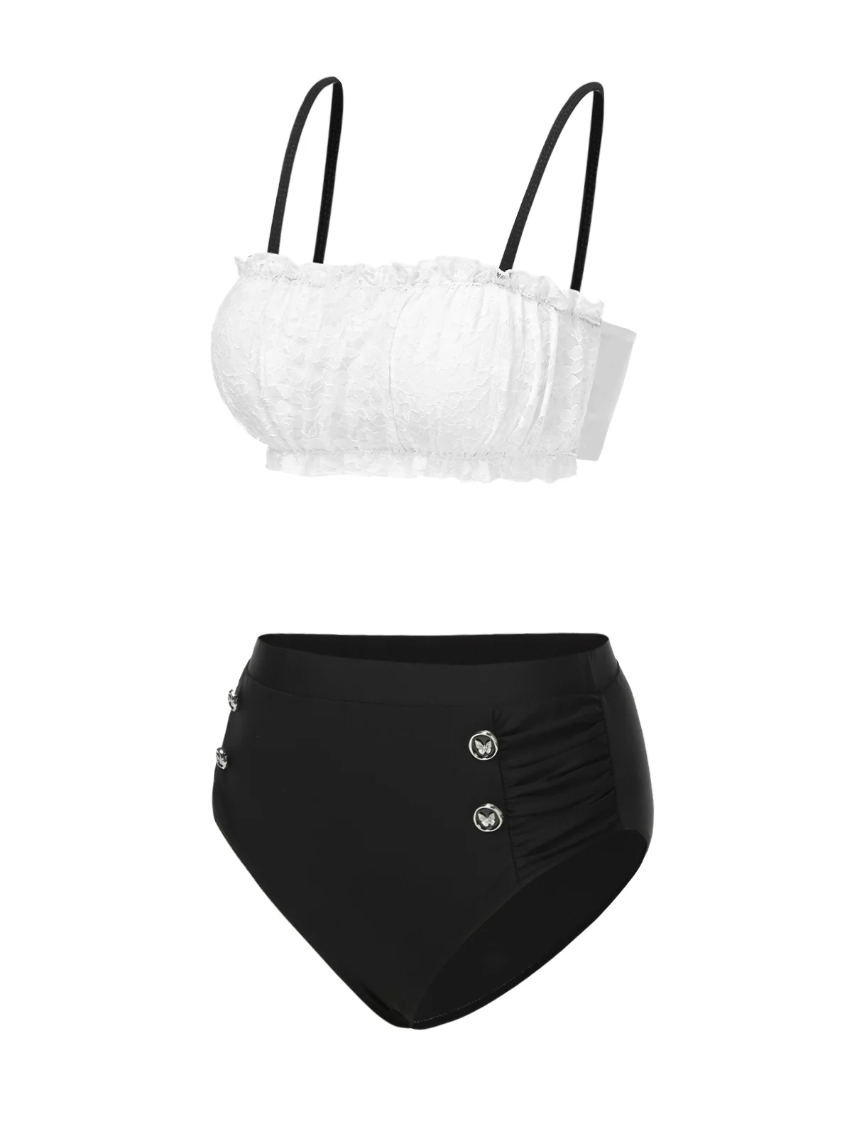 Black & White 1930s Colorblock Lace Bikini Set - Image 4