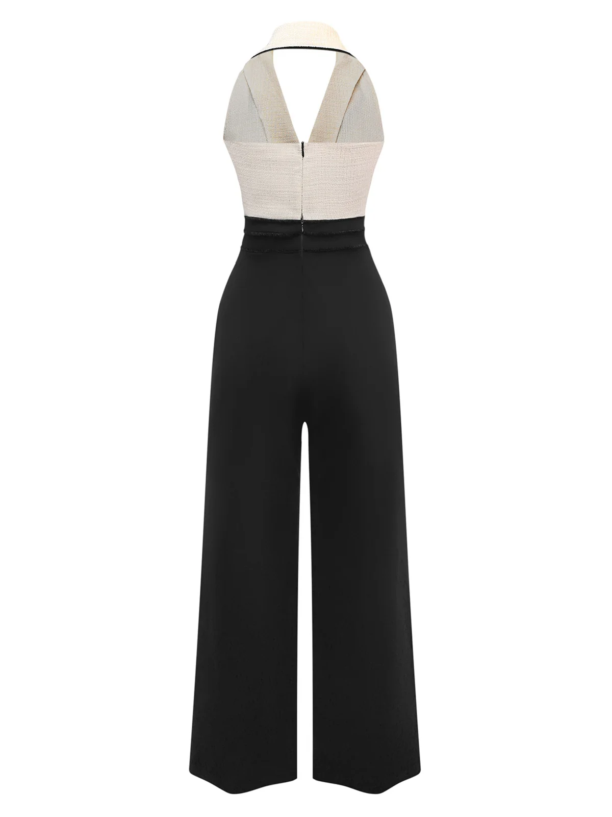 Black & White 1930s Contrast Notched Collar Jumpsuit - Image 2