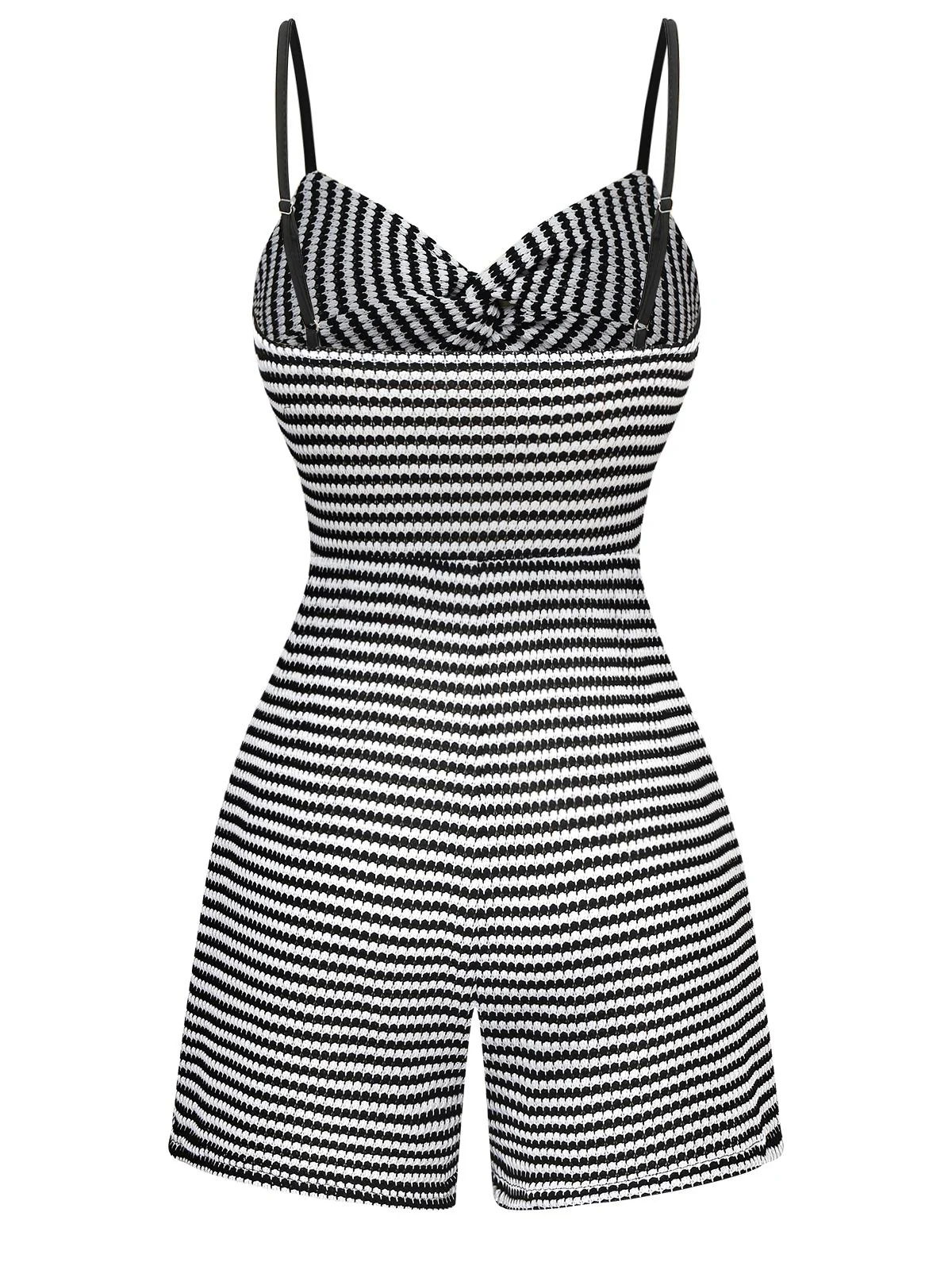 Black & White 1930s Striped Twist Romper - Image 2