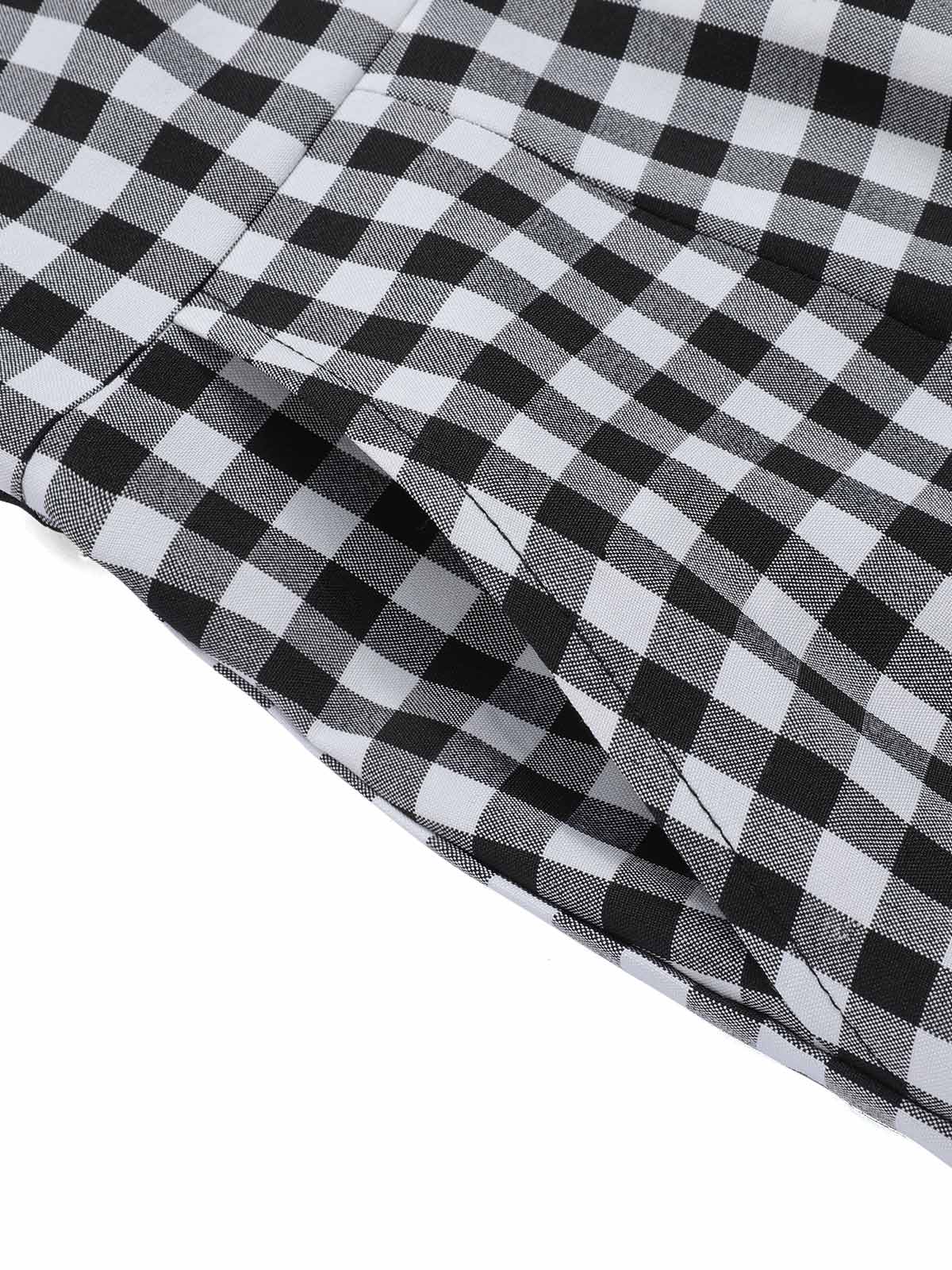 Black White 1940s Plaid Lapel Halter Jumpsuit - Image 7